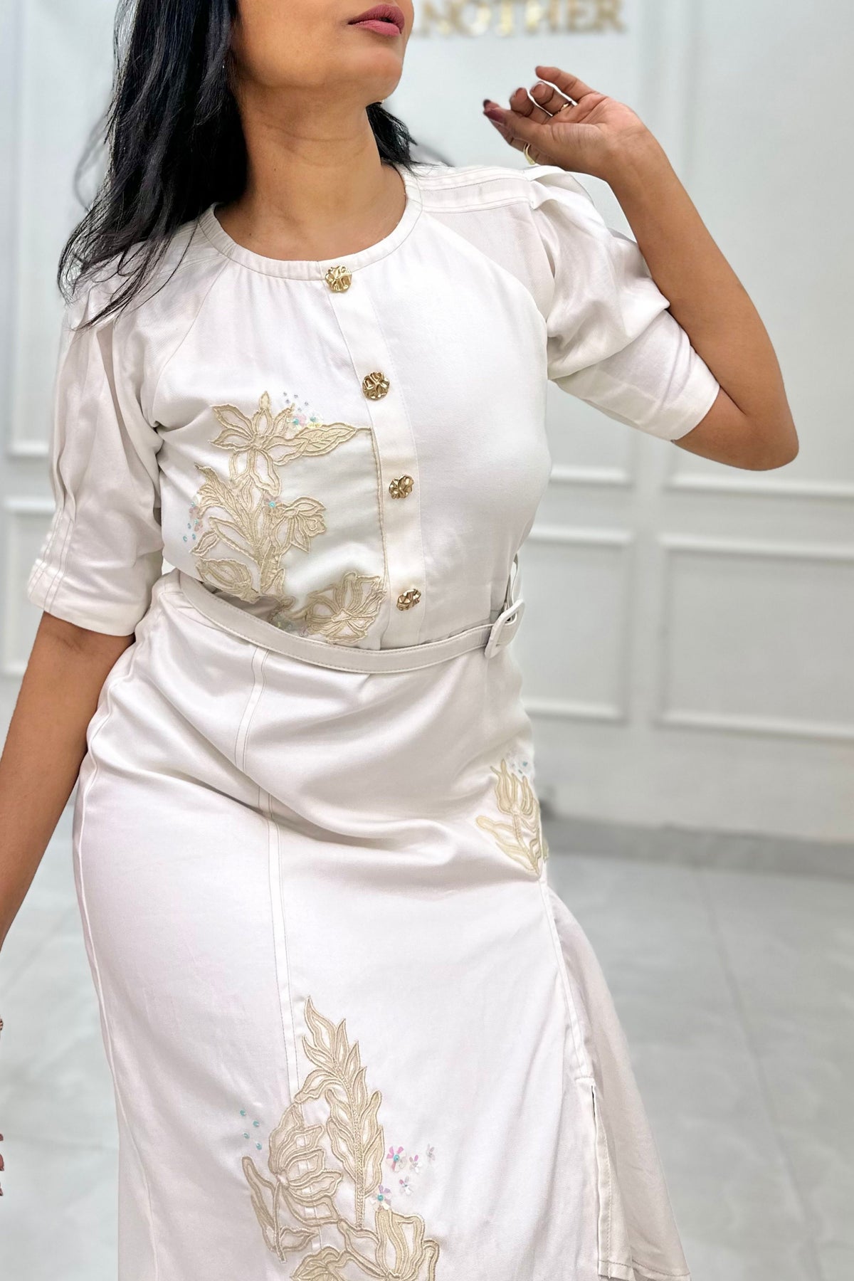 Applique Embroidered Midi Dress
