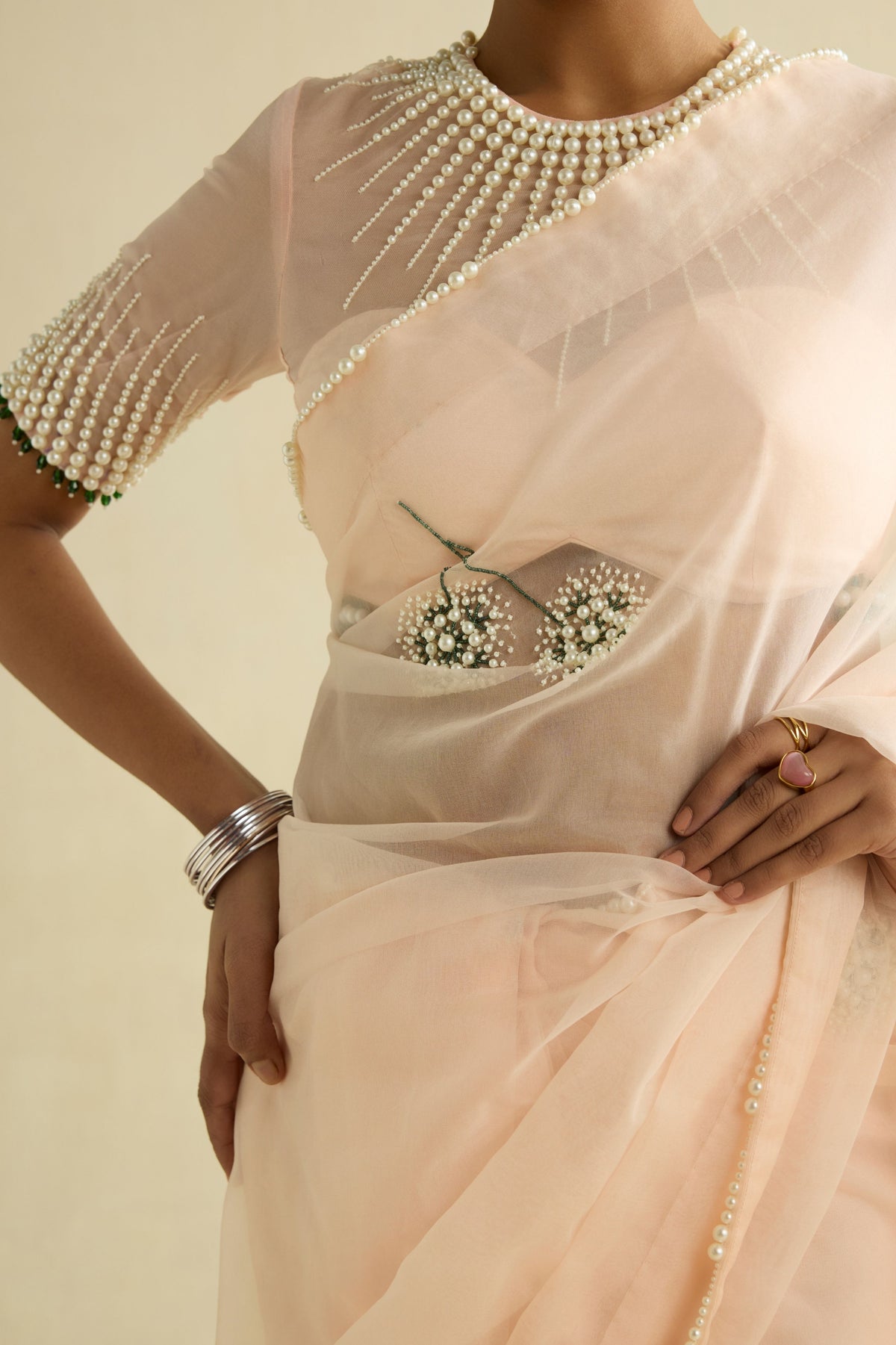 Pink Embroidered Organza Saree Set