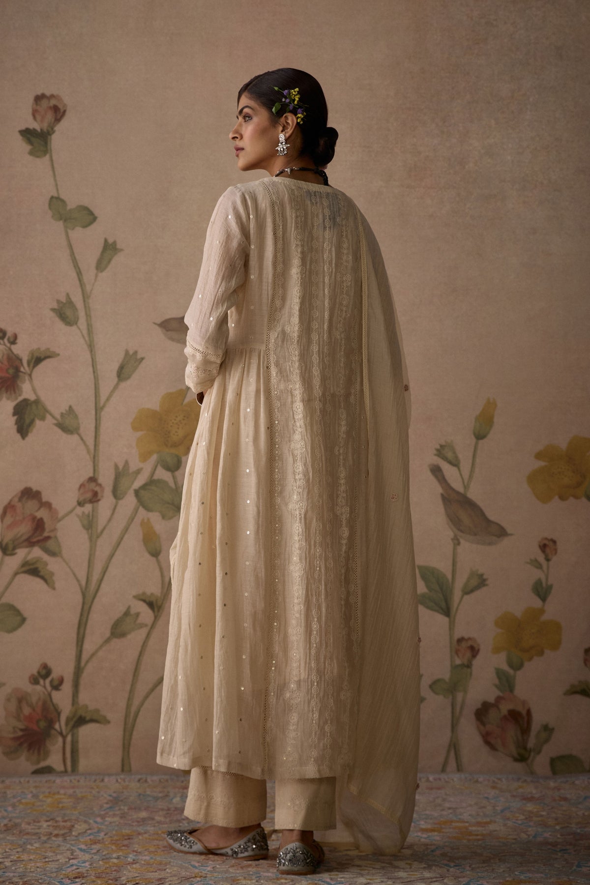 Ivory Chanderi Panelled Kurta Set