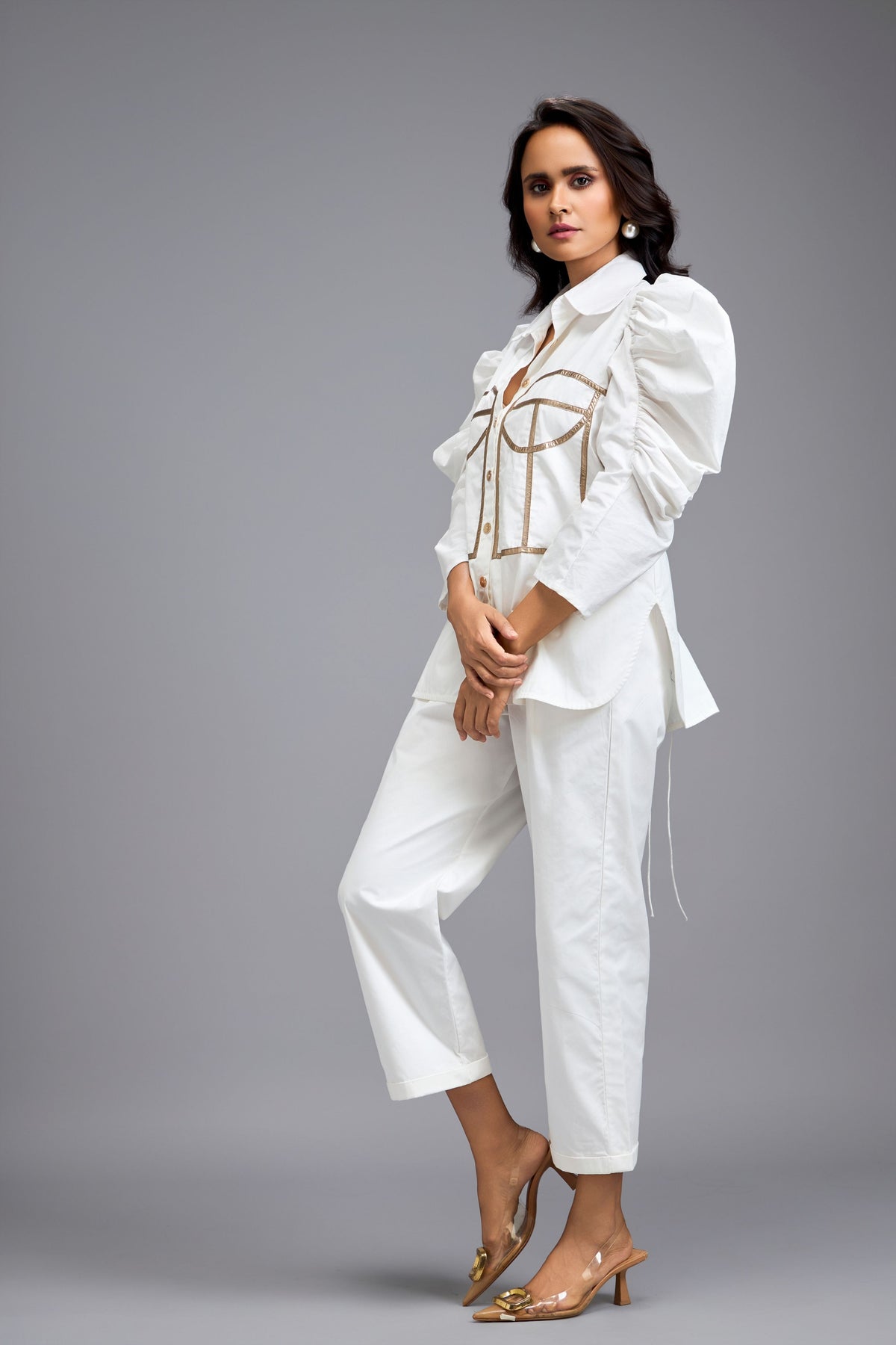 Eclipse Puff Sleeves White  Co-ord Set