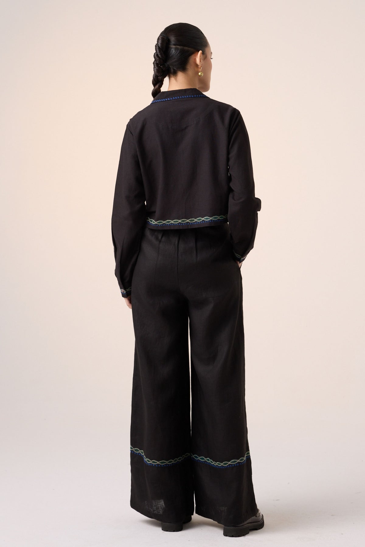 Applique Black Pants