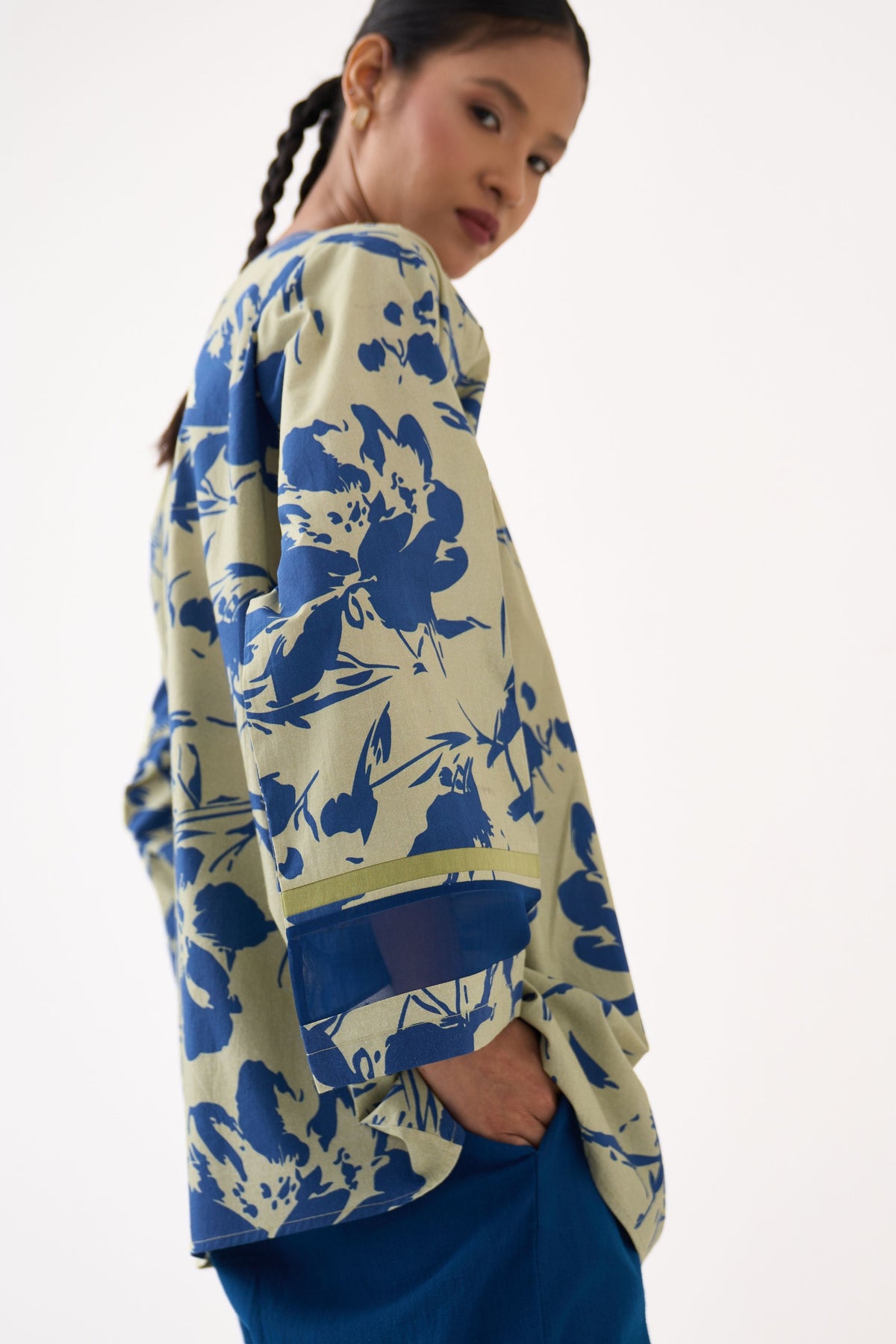 Wide Sleeve Gathered Neck Top