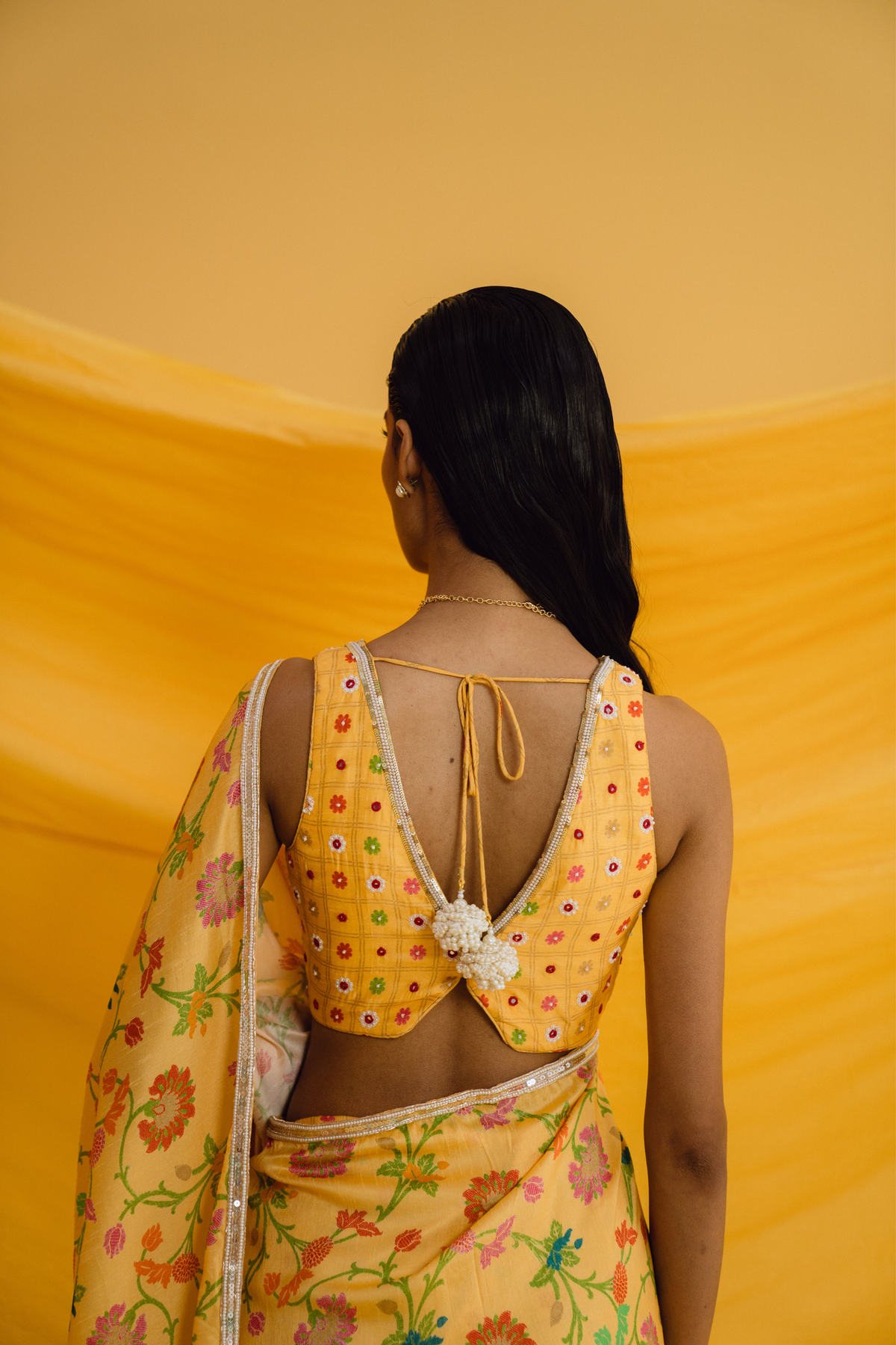 Embroidered Blouse With a Mix Print Saree