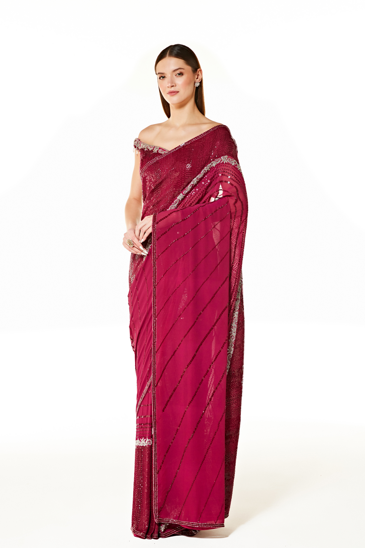 Zaynab Wine Saree Set