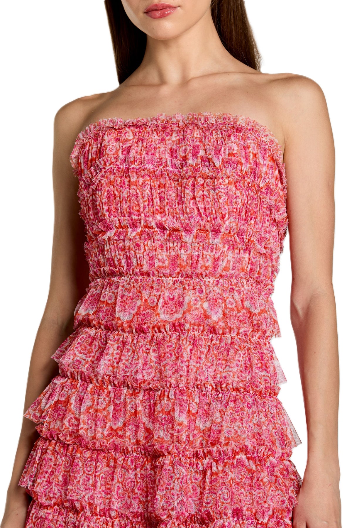 Pink Floral Ruffle Midi Dress