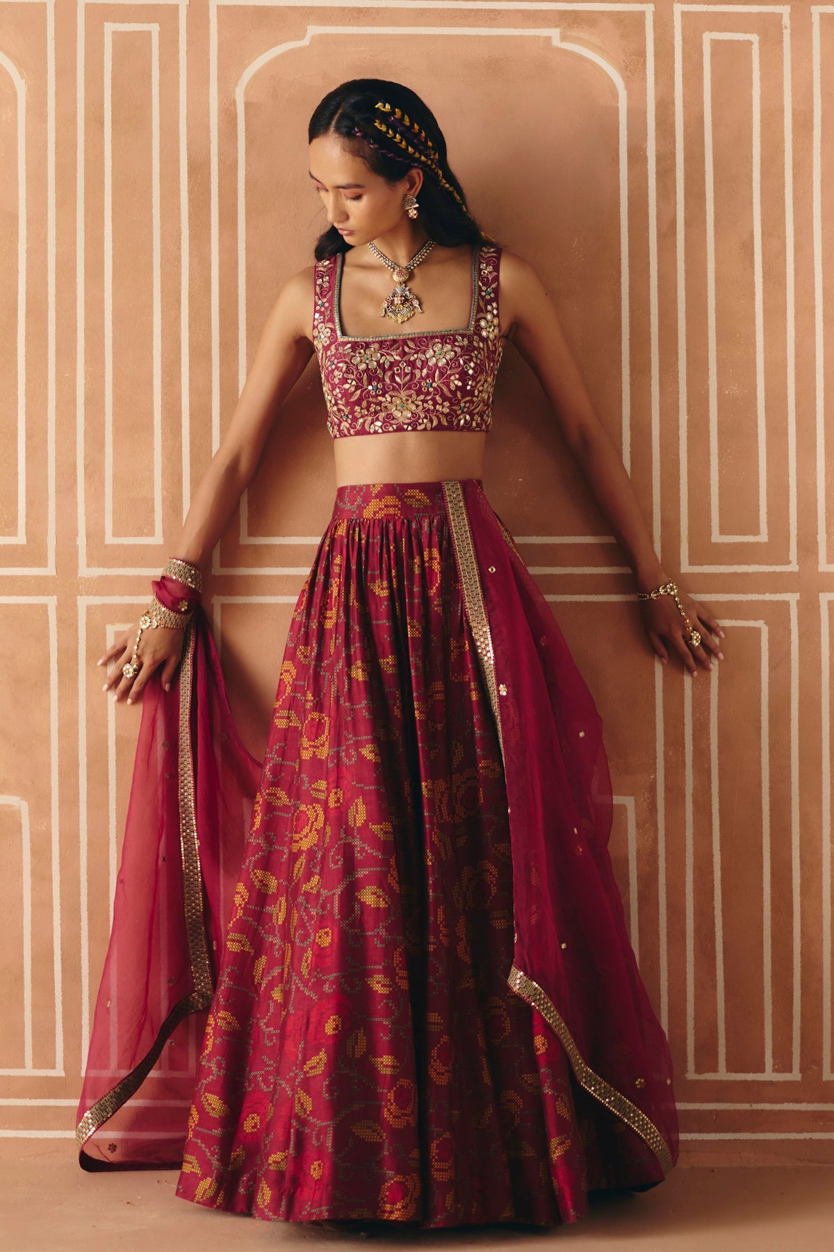 Berry Plum Gathered Lehenga