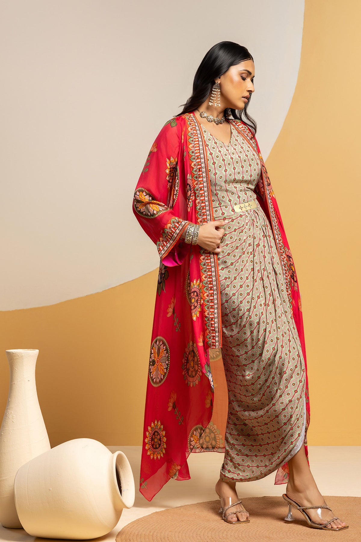 Multicolor Embellished Jacket Set