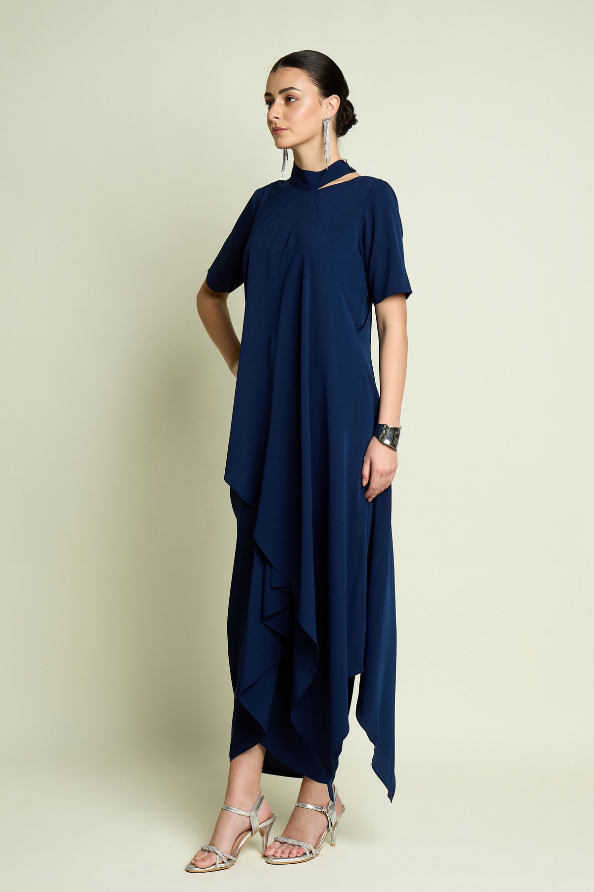 Navy Draped Dress