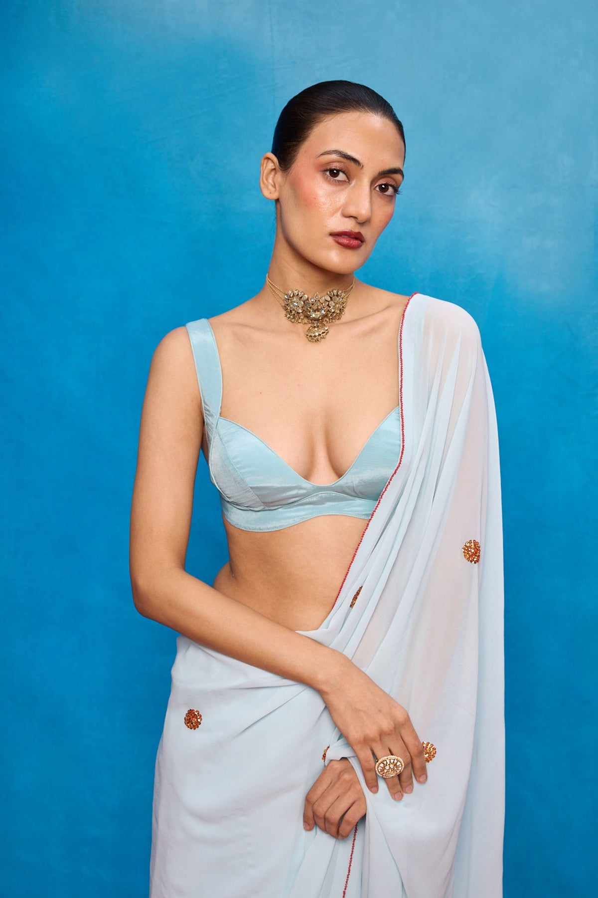 Handwoven Ice Blue Georgette Saree