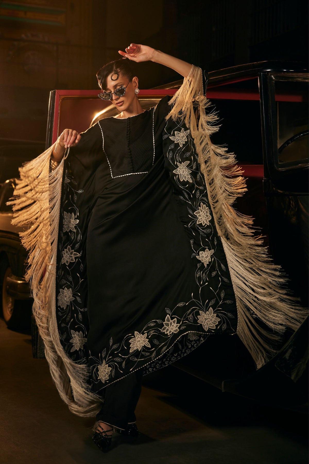 Black Kaftan With Fringes
