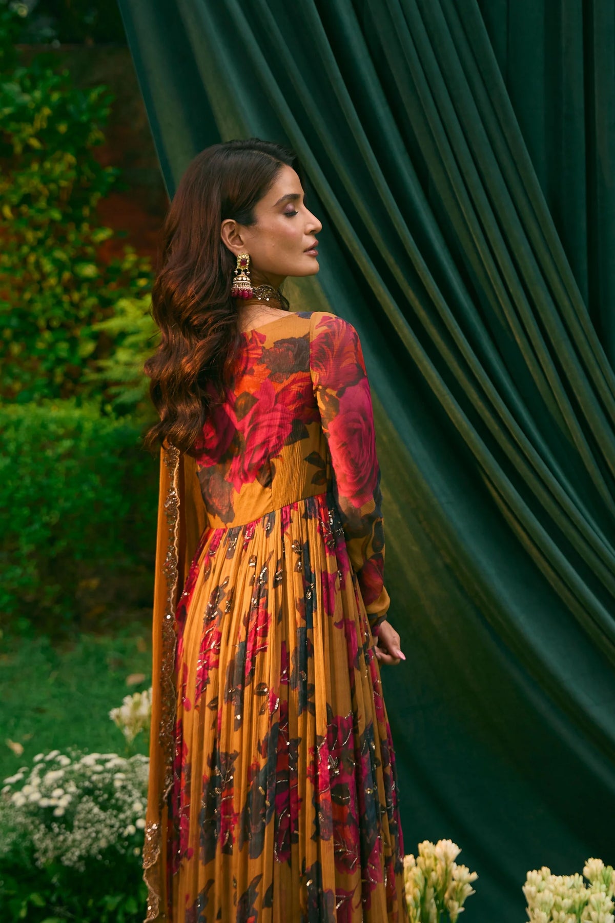 Mustard Floral Anarkali Set