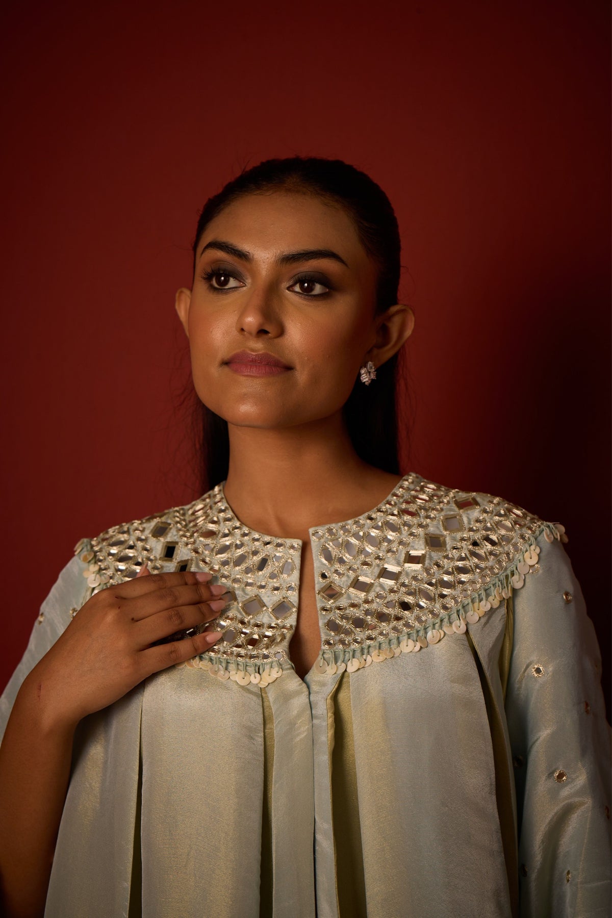 Tissue Mirror Work Panelled Tunic Set