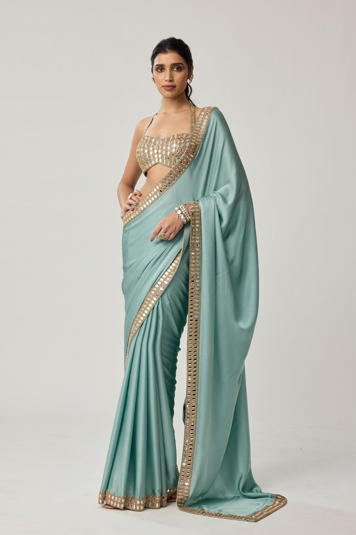 Powder Blue Mirror Saree Set