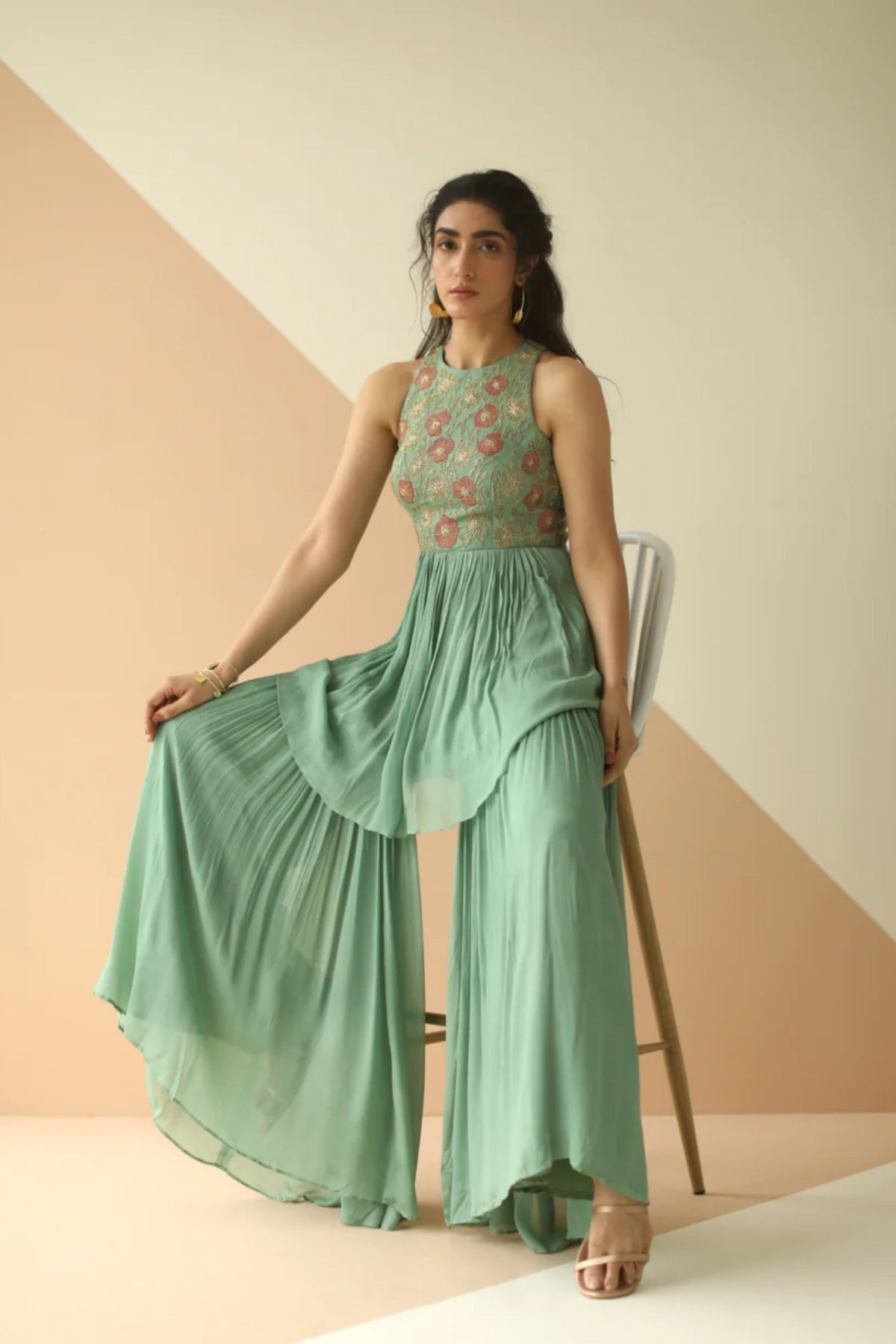 dark mint heavy yoke peplum sharara