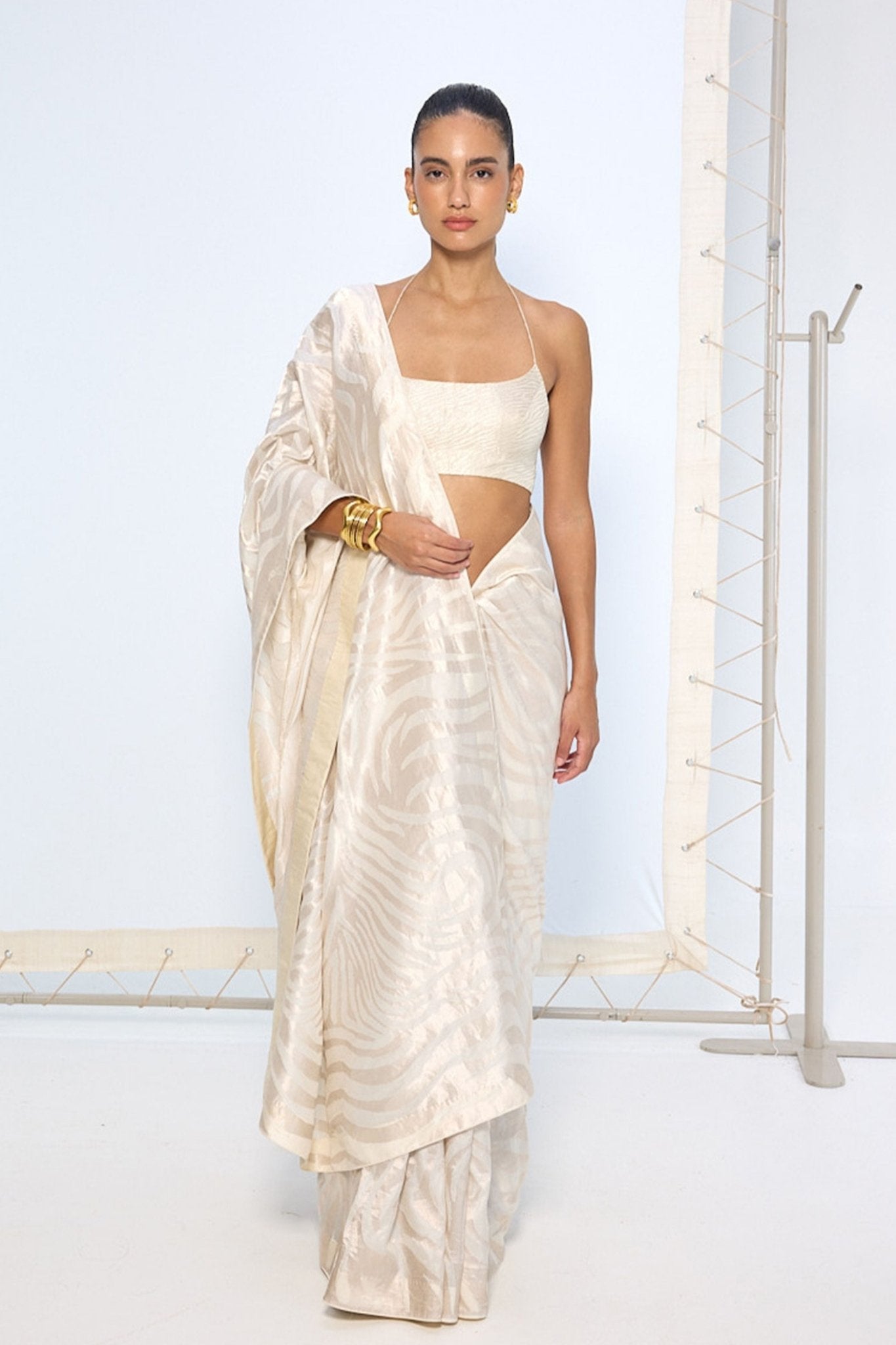 Handwoven Ivory Silk Saree - Ekaya - Elahe