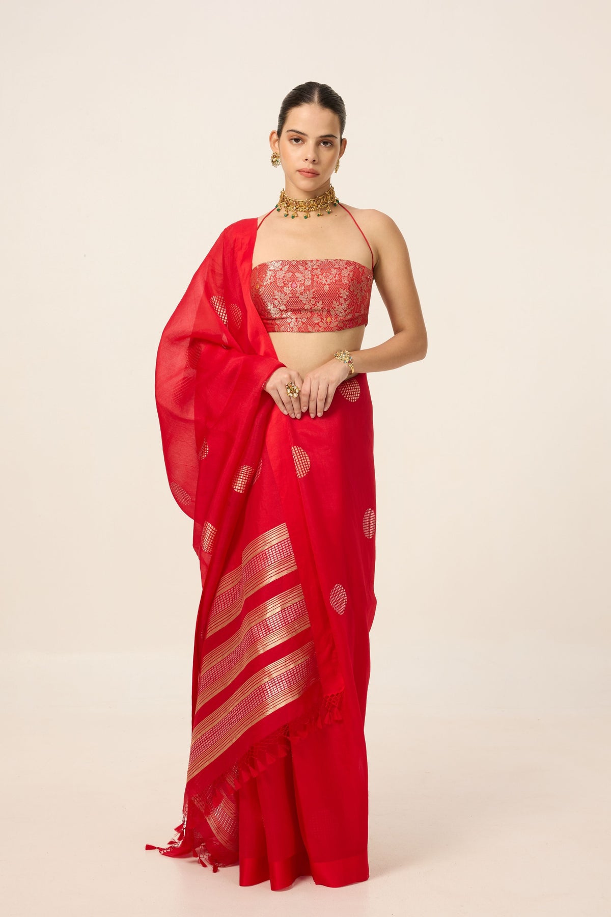 Crimson Red Organza Saree