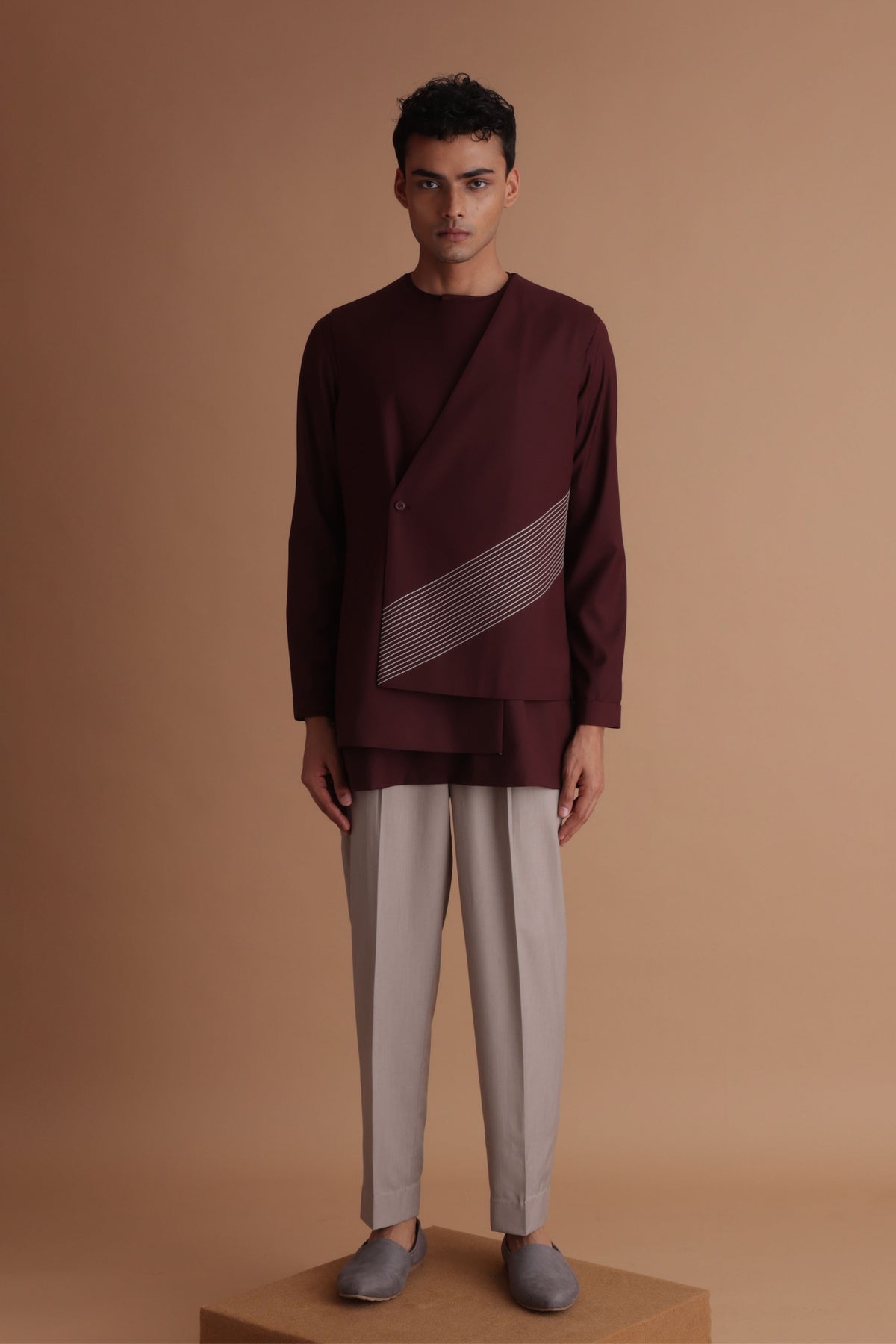 Burgundy Wrap up Jacket Set