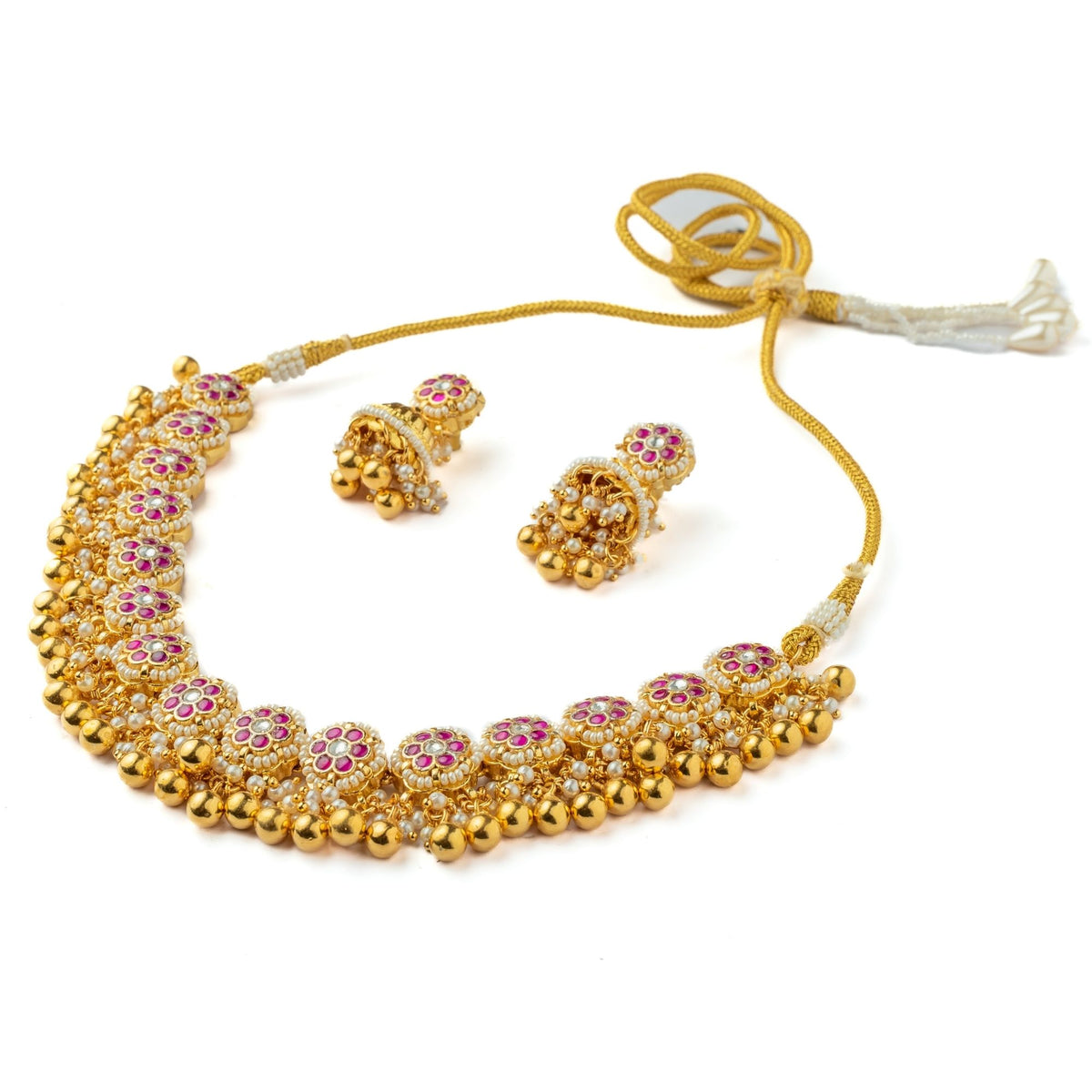 Pink Kundan Polki Necklace Set