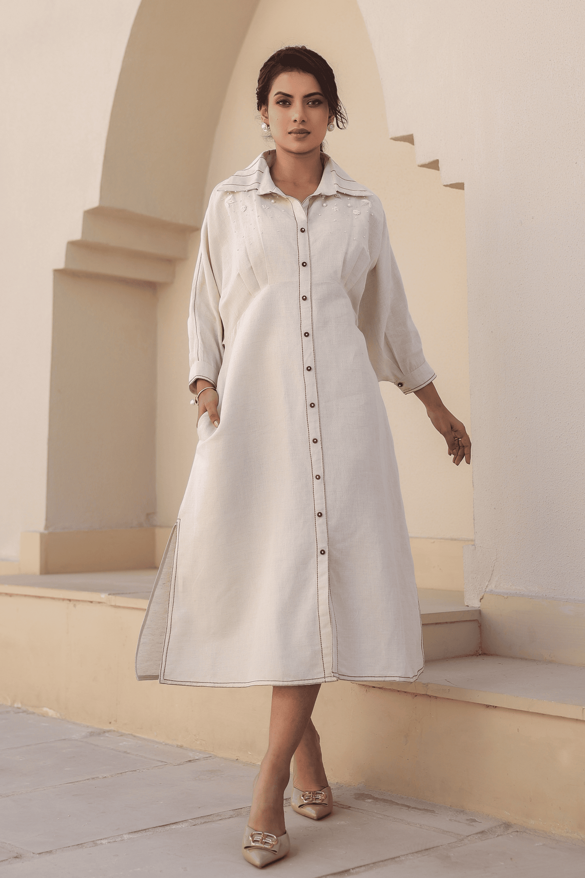 Azure Pearl Kaftan Dress in Ivory