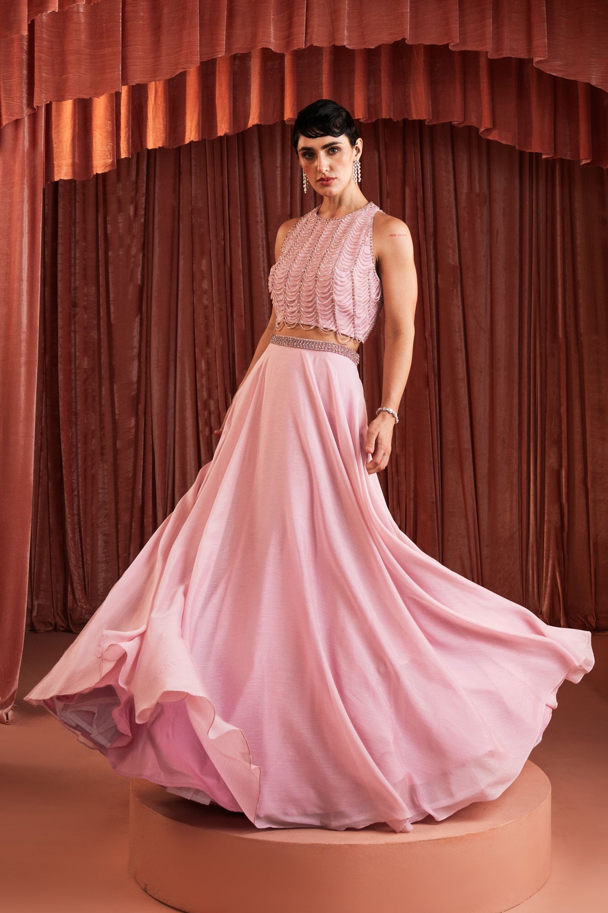 Blush Pink Beaded Skirt Set