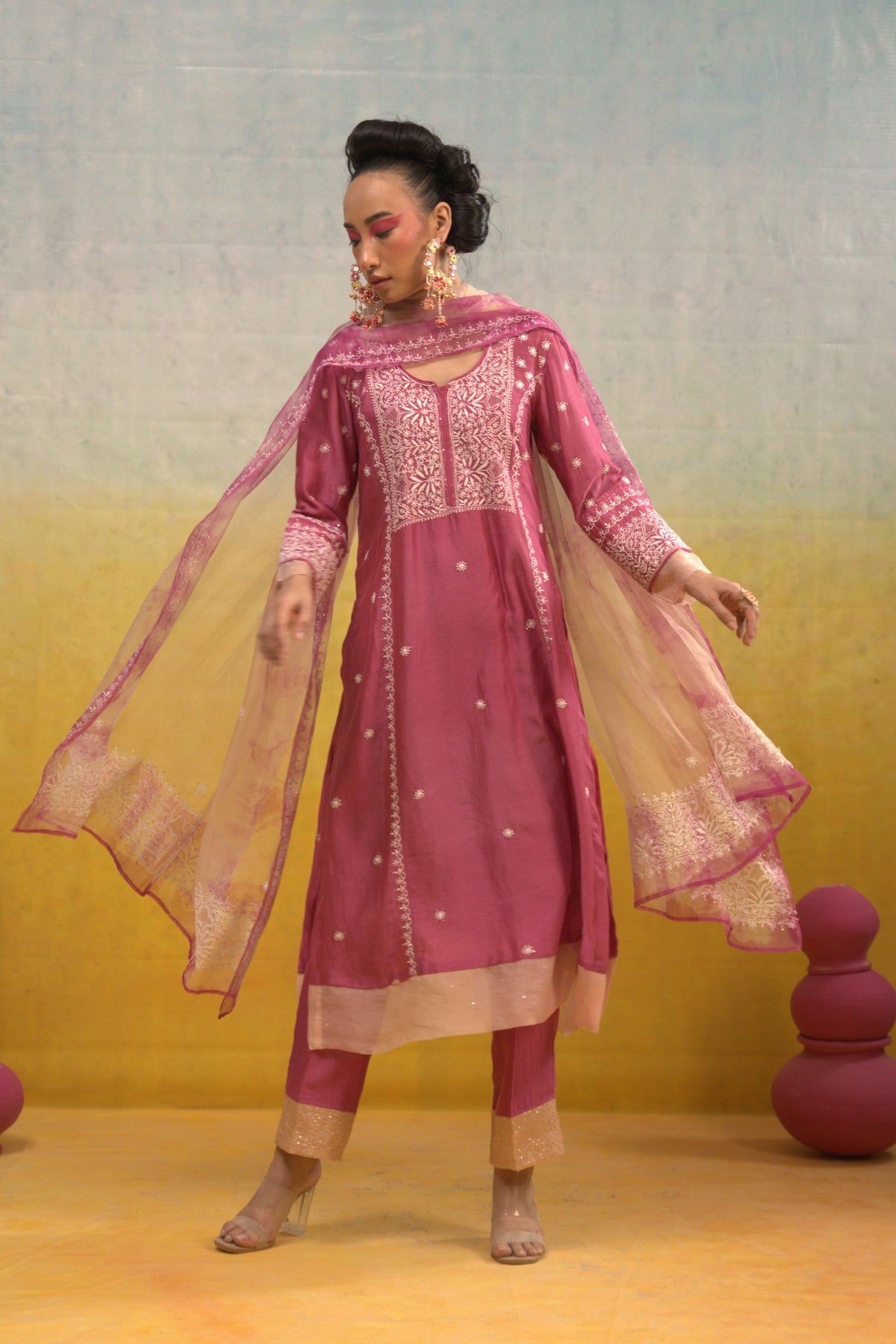 Pink Chikankari Kurta Set