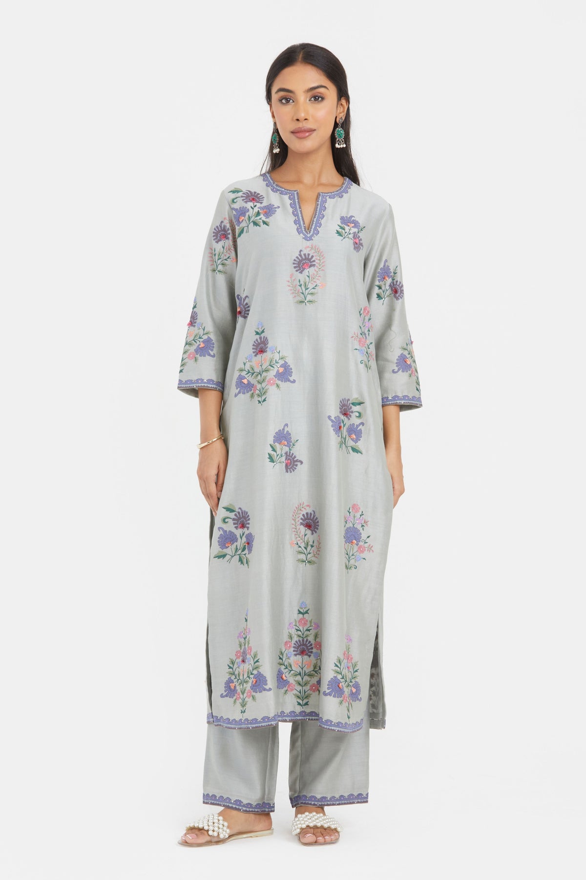 Silk Bluish Grey Kurta Set
