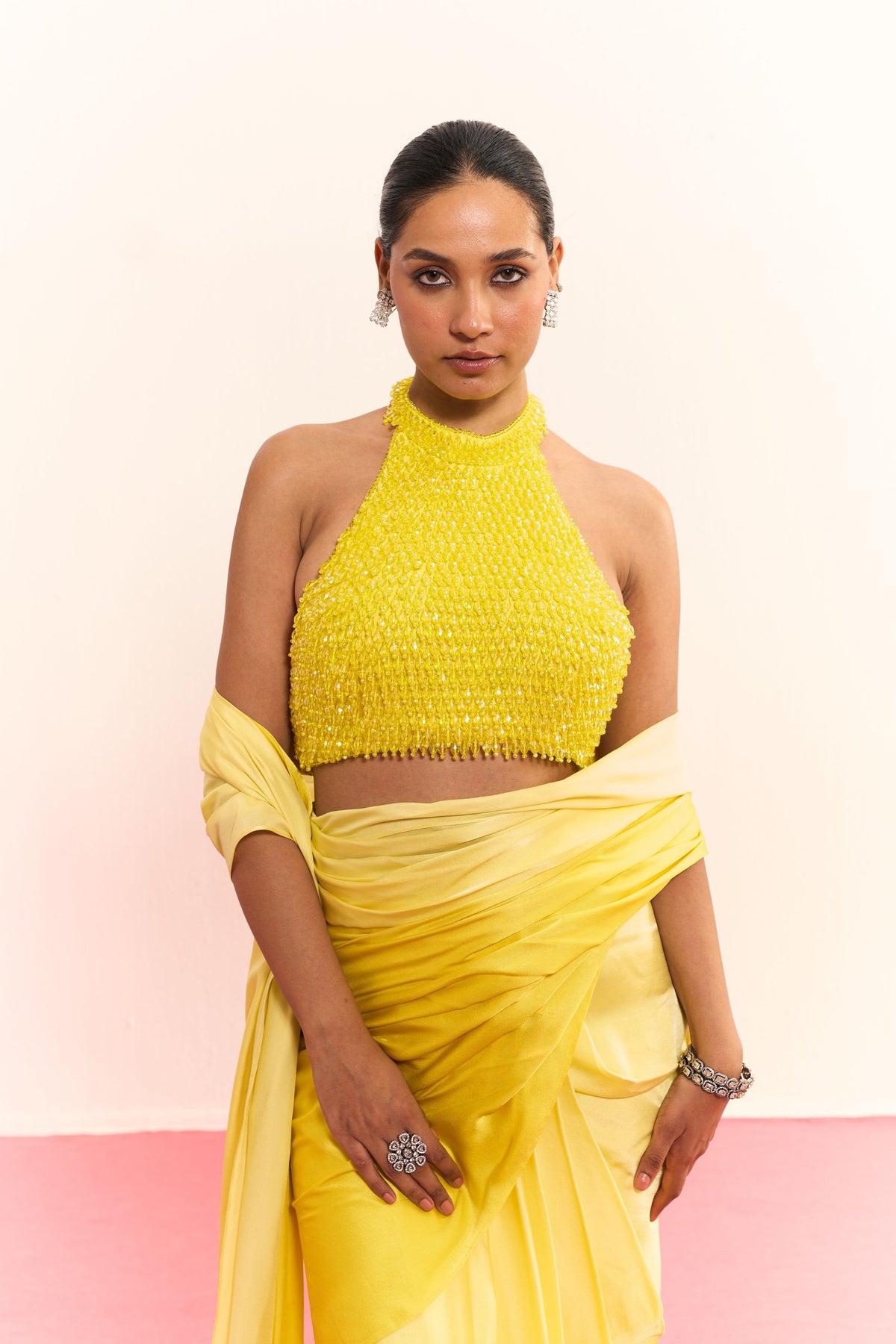 Honey Mist Draped Saree Set