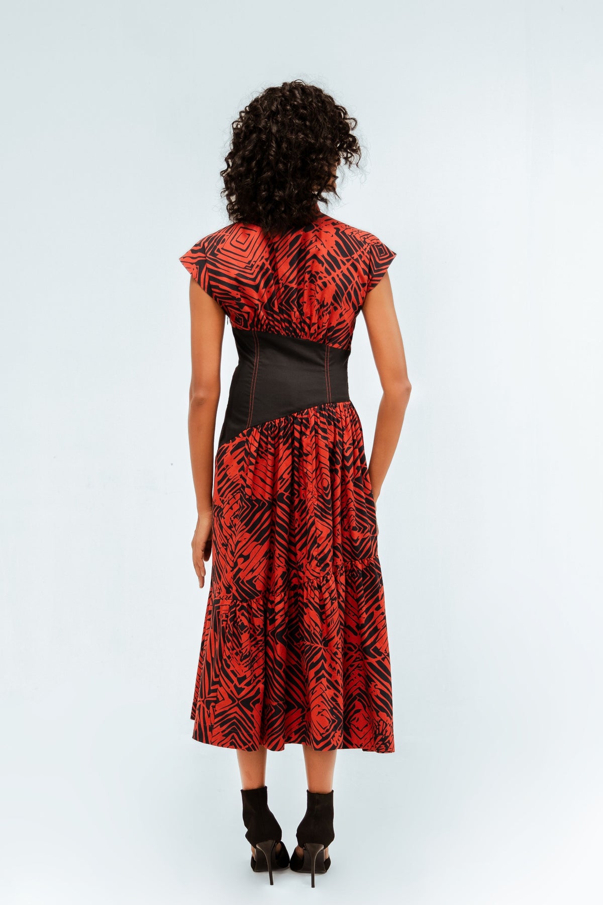 Florix Print Basque Tiered Dress