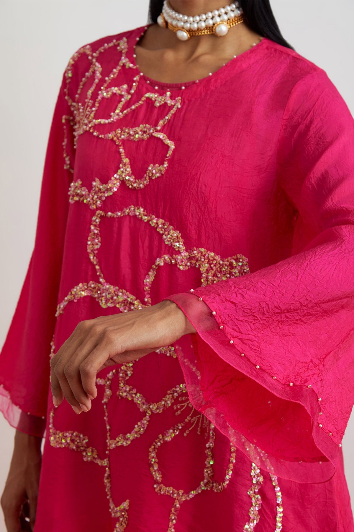 Hot Pink Crushed Tunic Set
