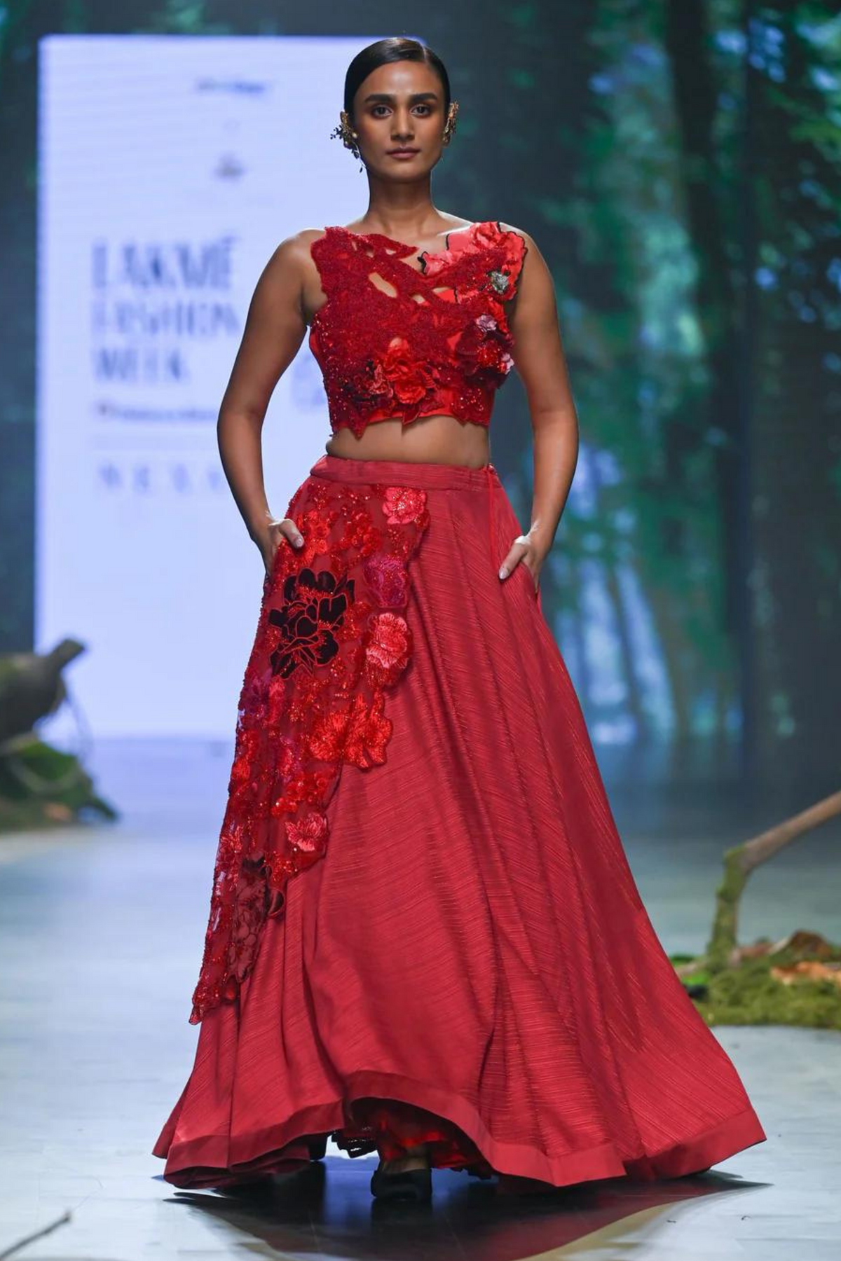 Red Embroidered Lehenga Set