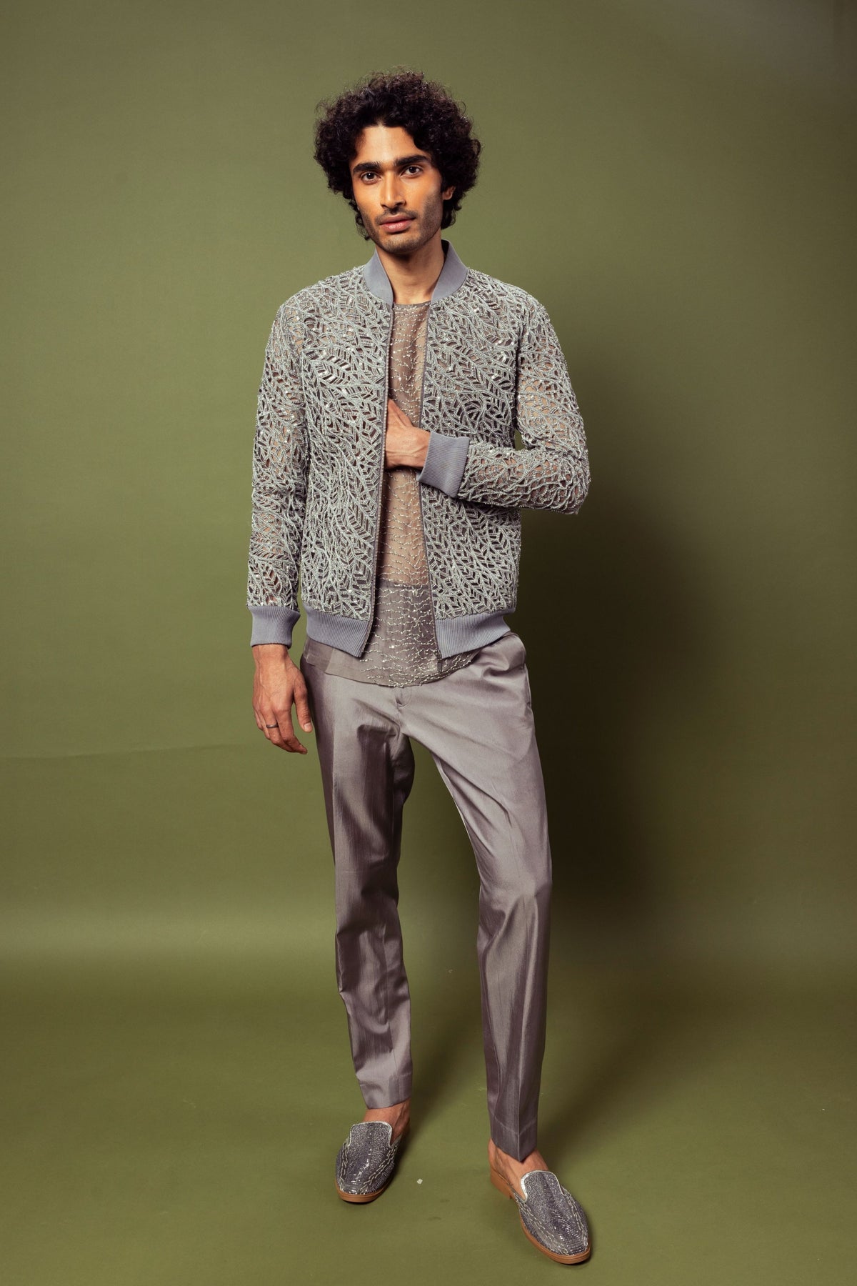 Grey Bomber Jacket Set