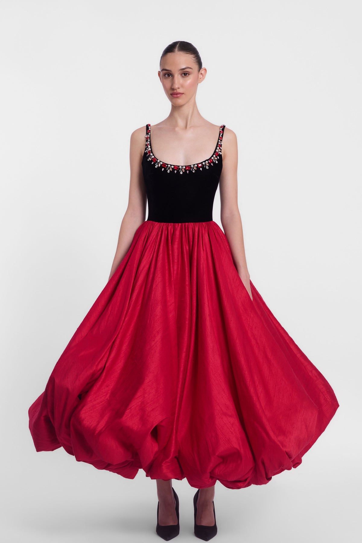 Balloon Hem Midi Dress