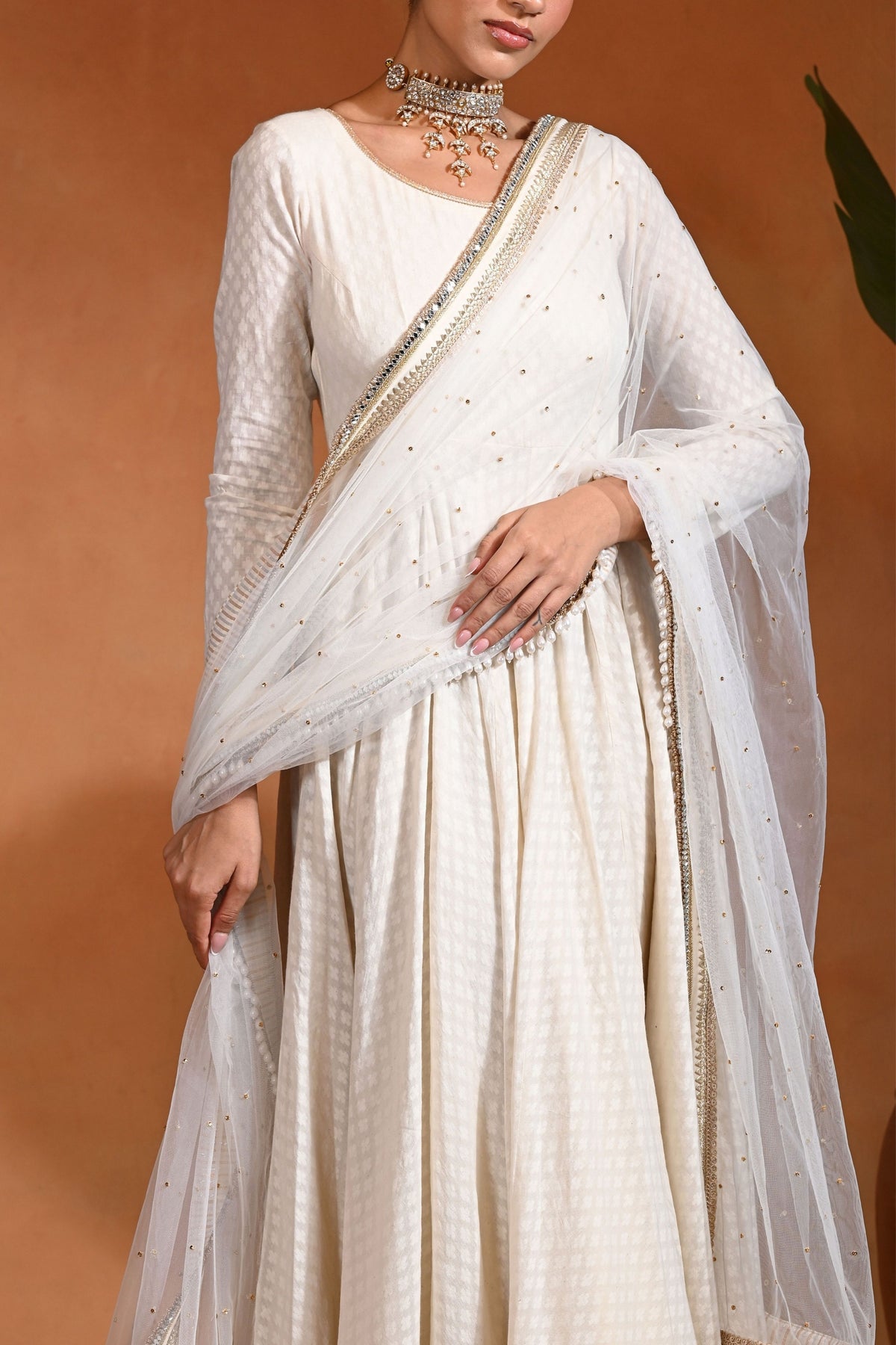 Chand Anarkali Ivory Gold Set