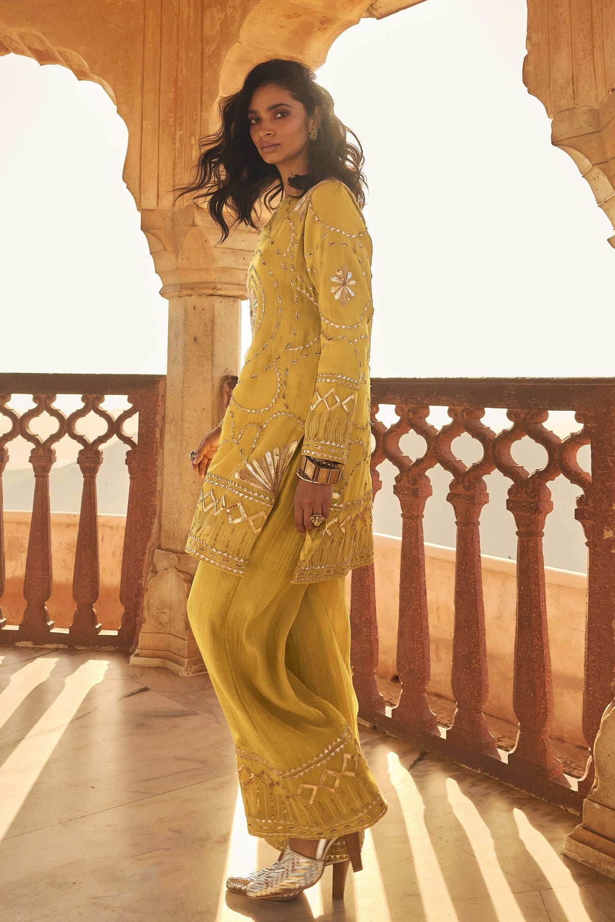 Yellow Kachi Patti Co-ord Set