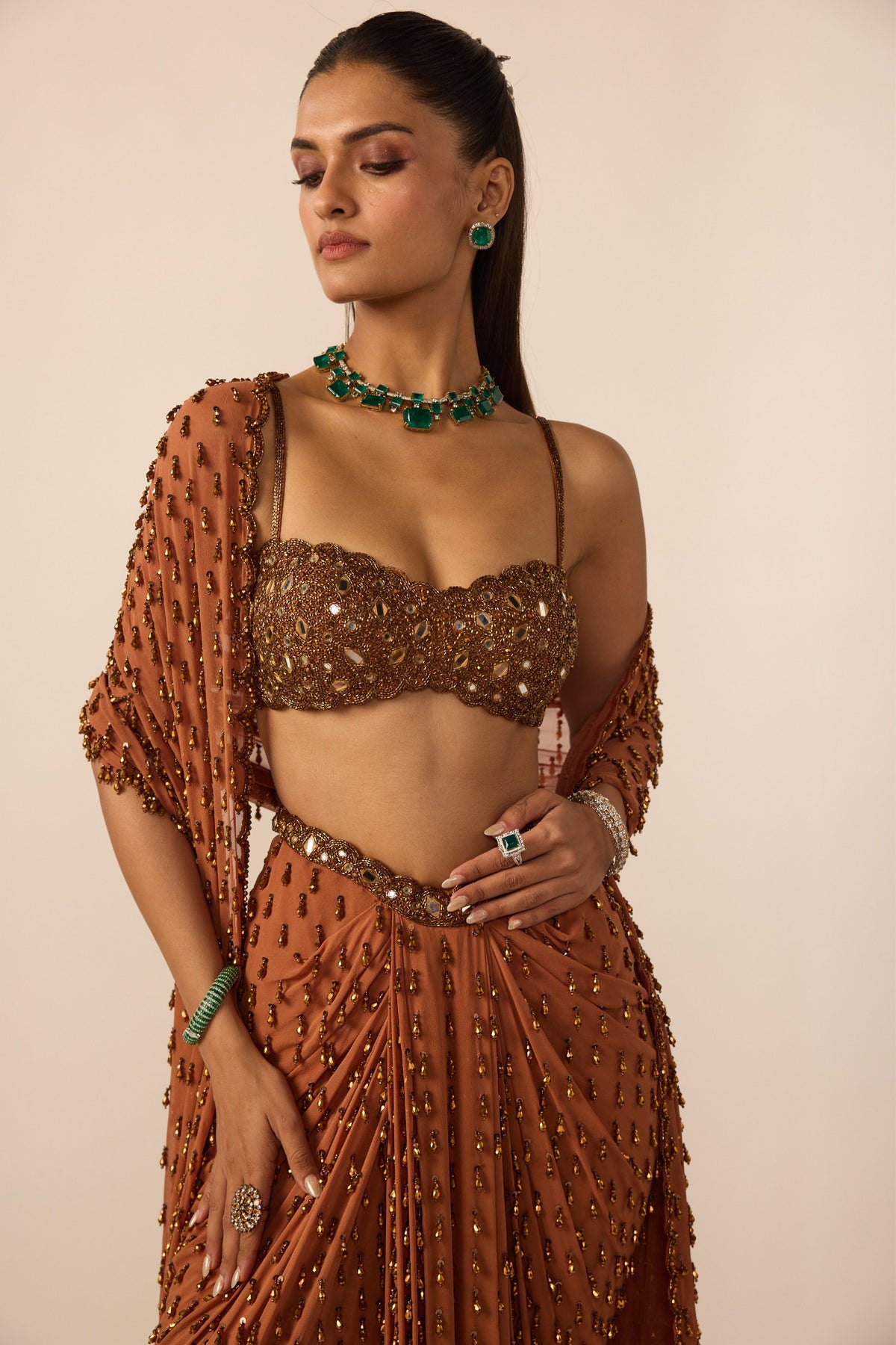 Metallic Copper Saree Set