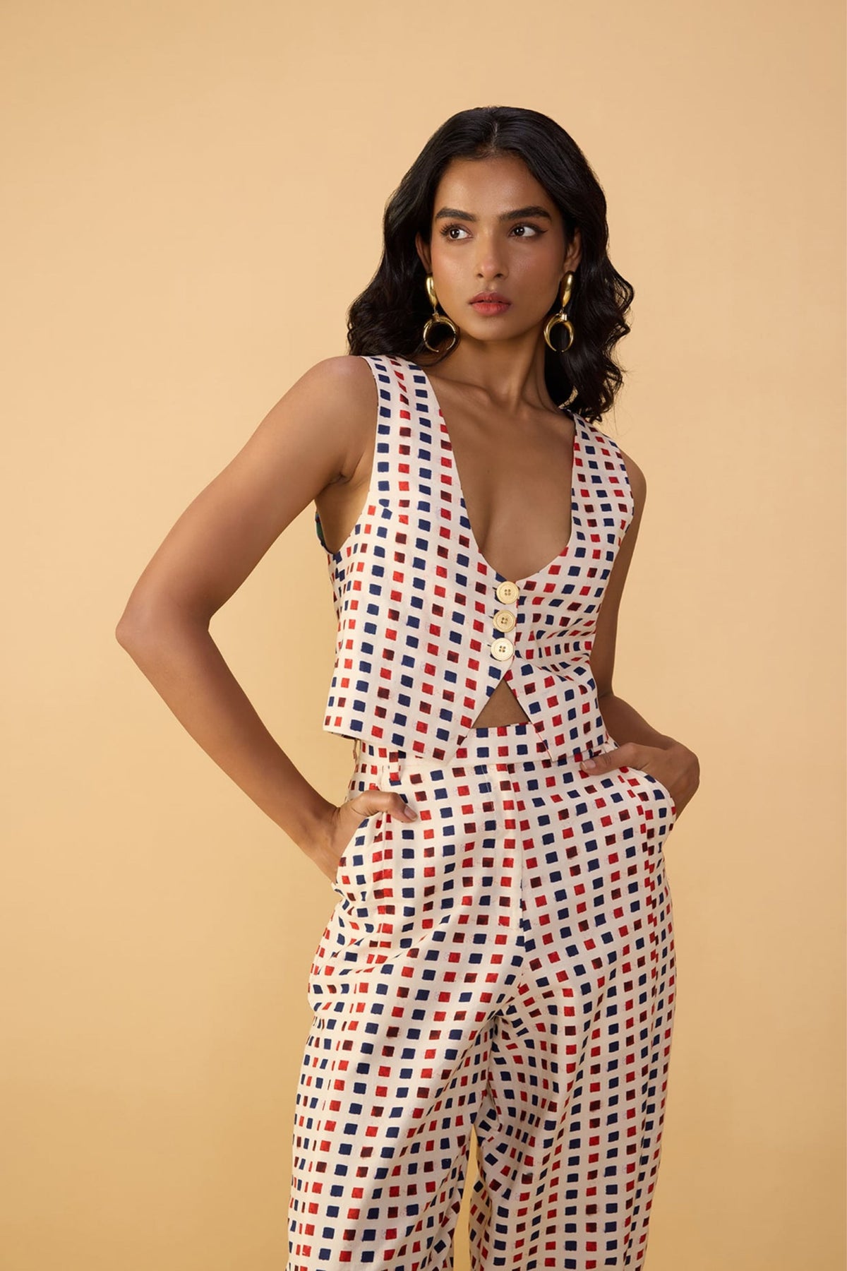 Checkered Print Plunge