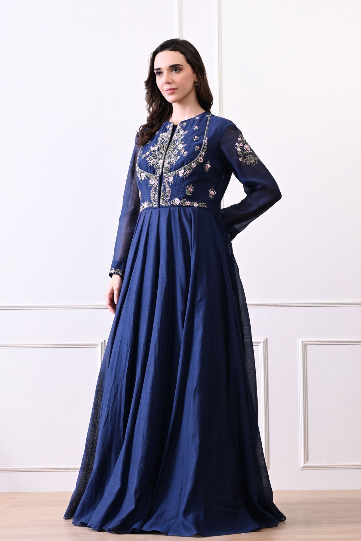 Blue Floral Embroidered Anarkali