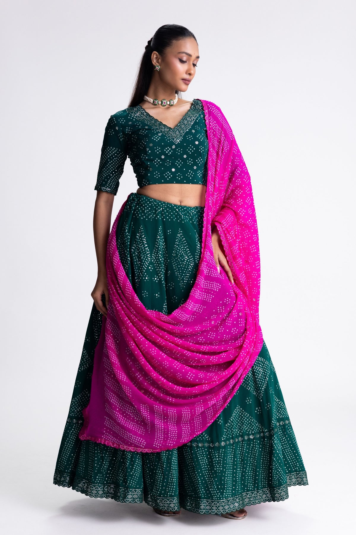 Bandhani Crepe Lehenga Set
