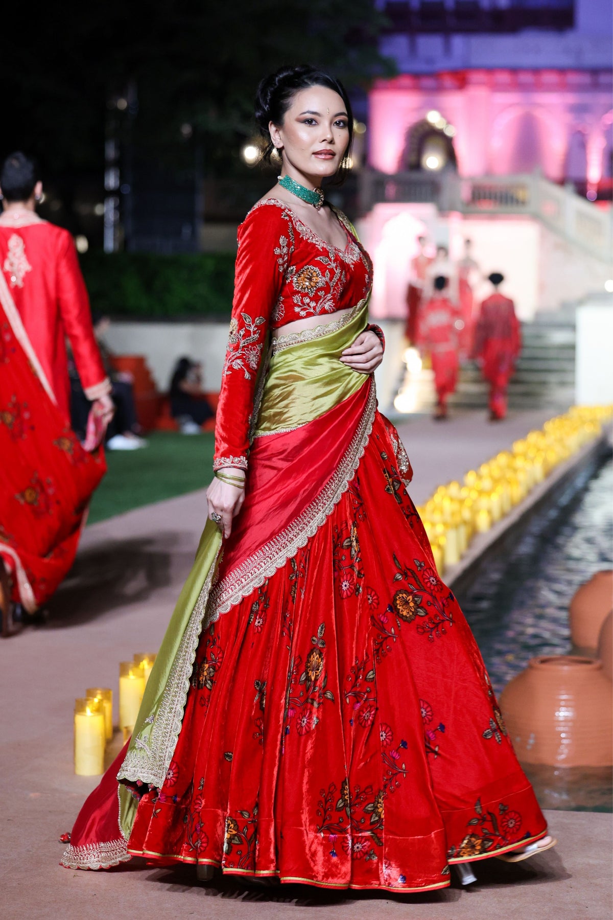 Surkh Laal Velvet Lehenga Set