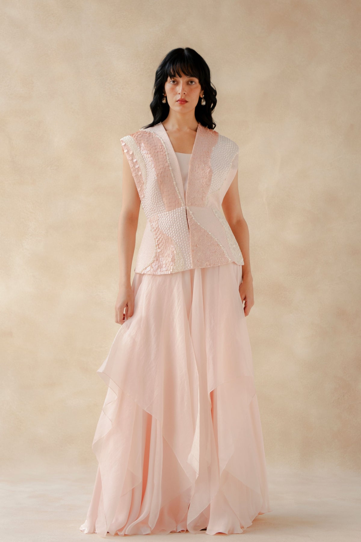 Embroidered Overlay Bustier With Sharara