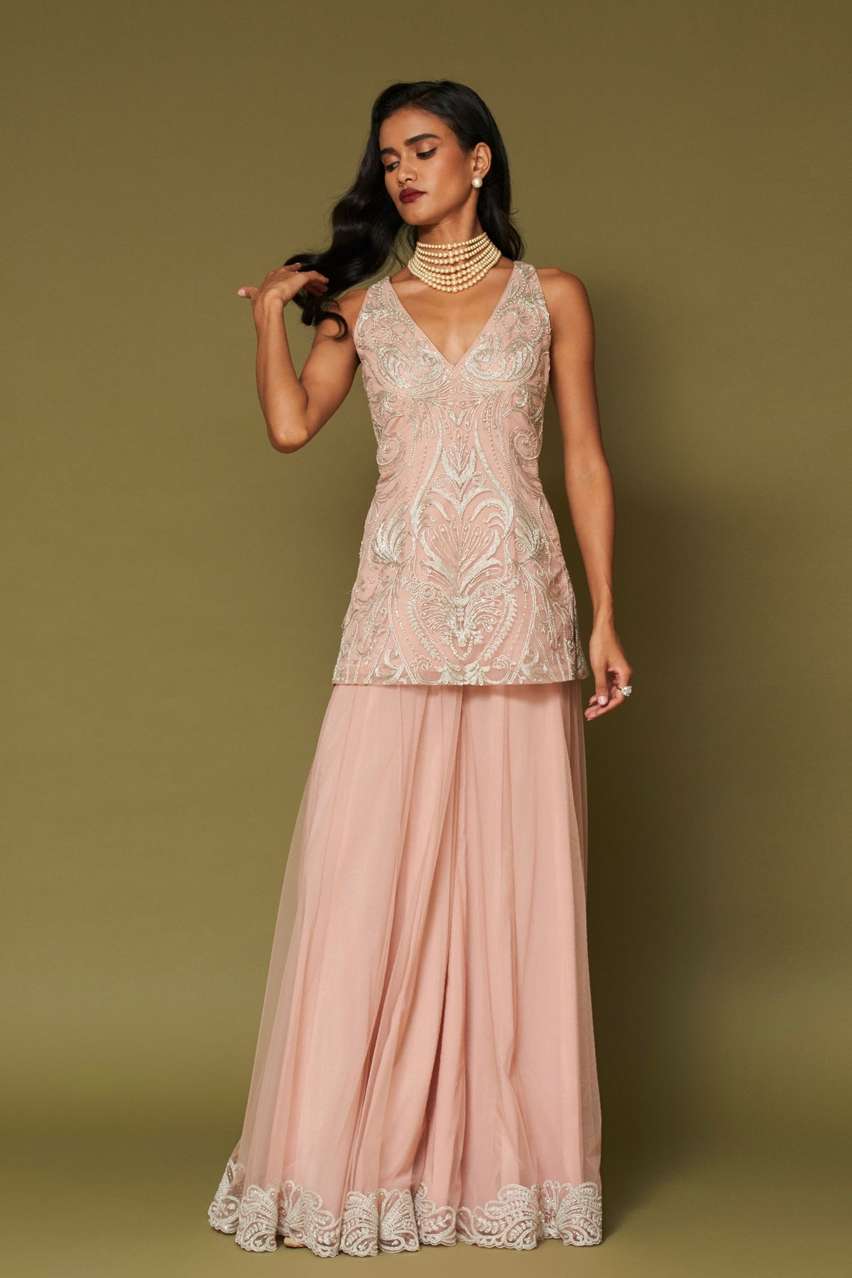 Blush Pink Embroidered Sharara Set