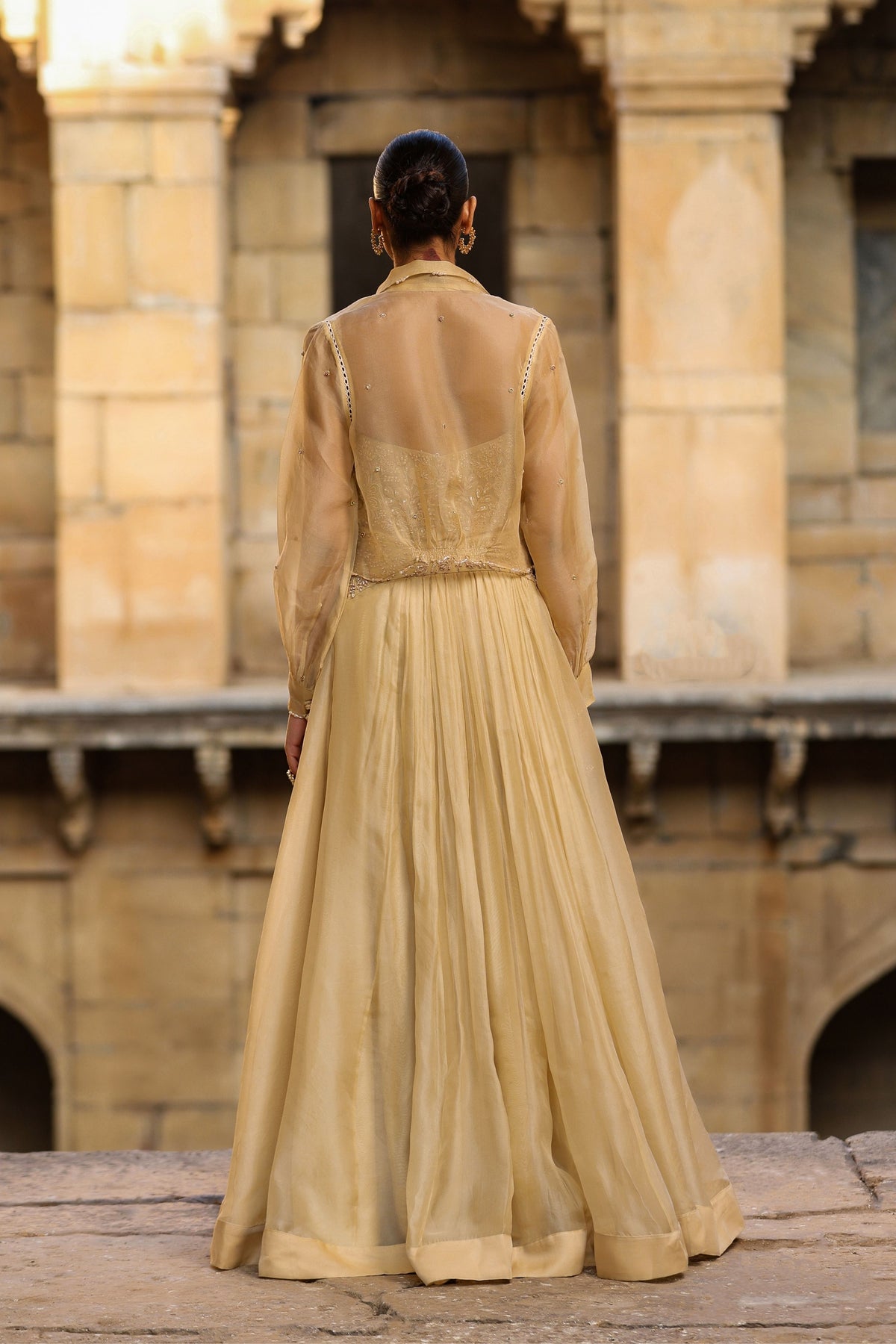 Vaayu Beige Jacket Lehenga Set