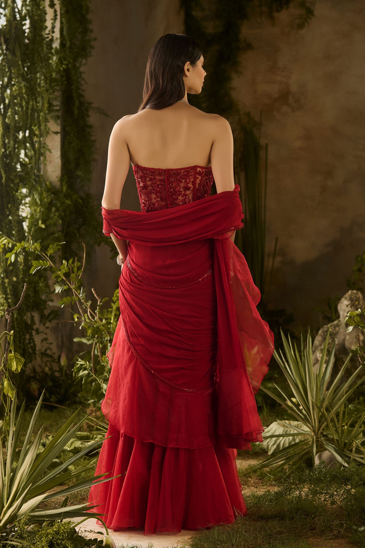 Scarlet Pre-Draped Saree Set
