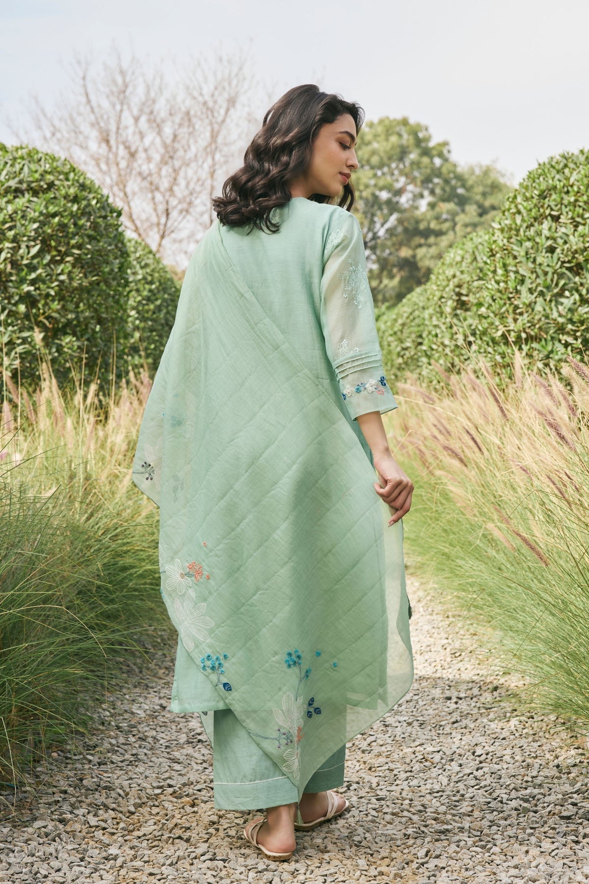 Mint Floral Embroidered Kurta Set