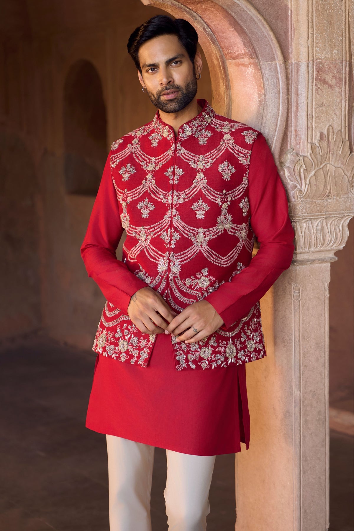 Red Waist Coat Set