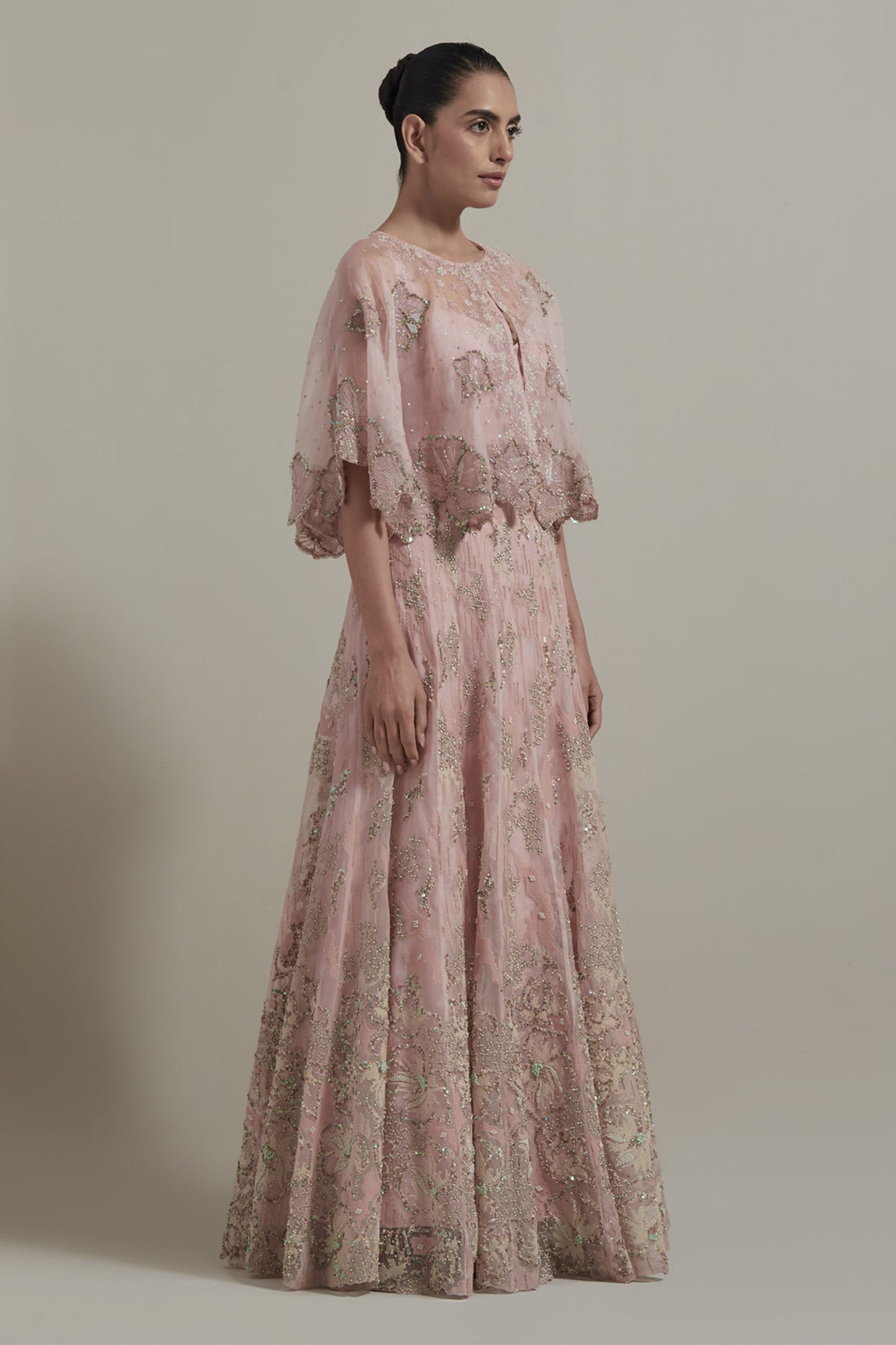 Pink Embellished Cape Set