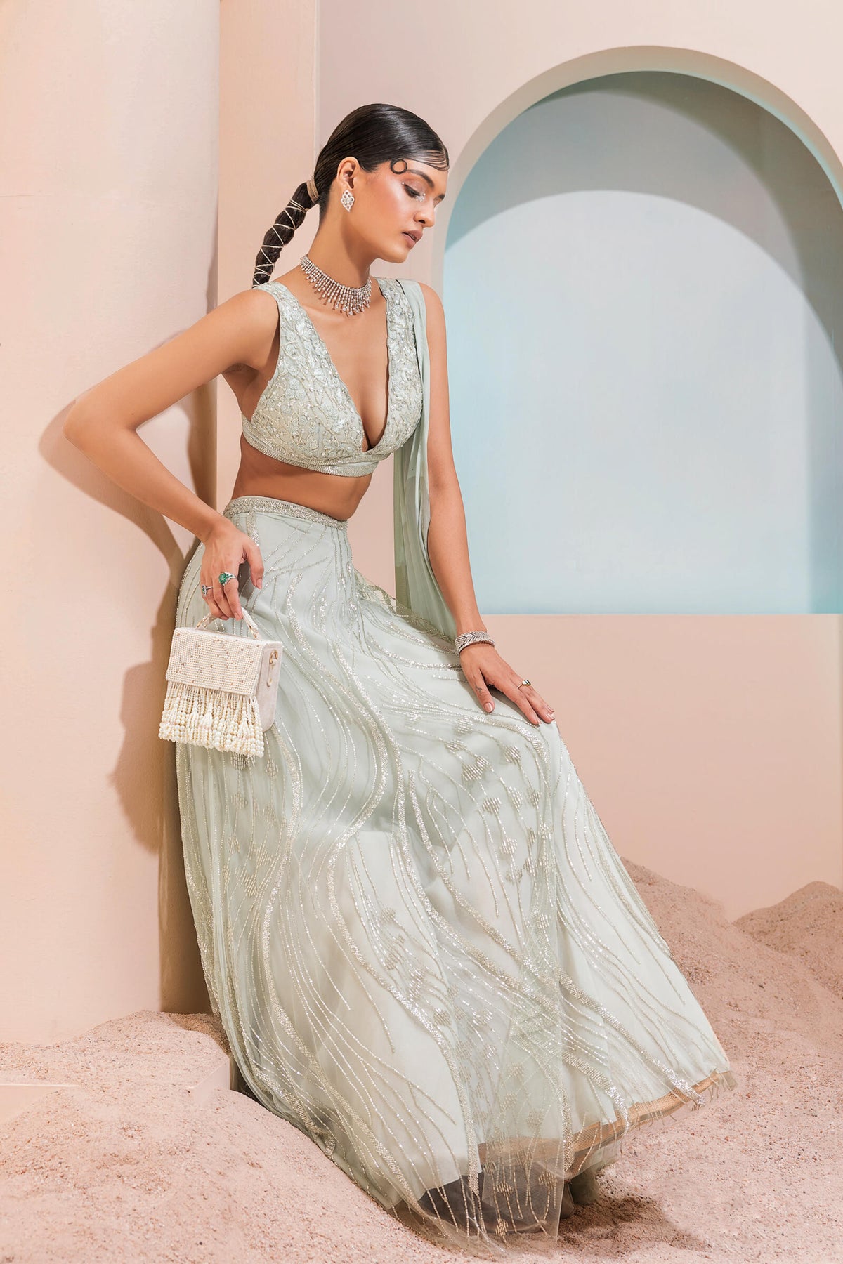 Mint Green Waves Lehengas