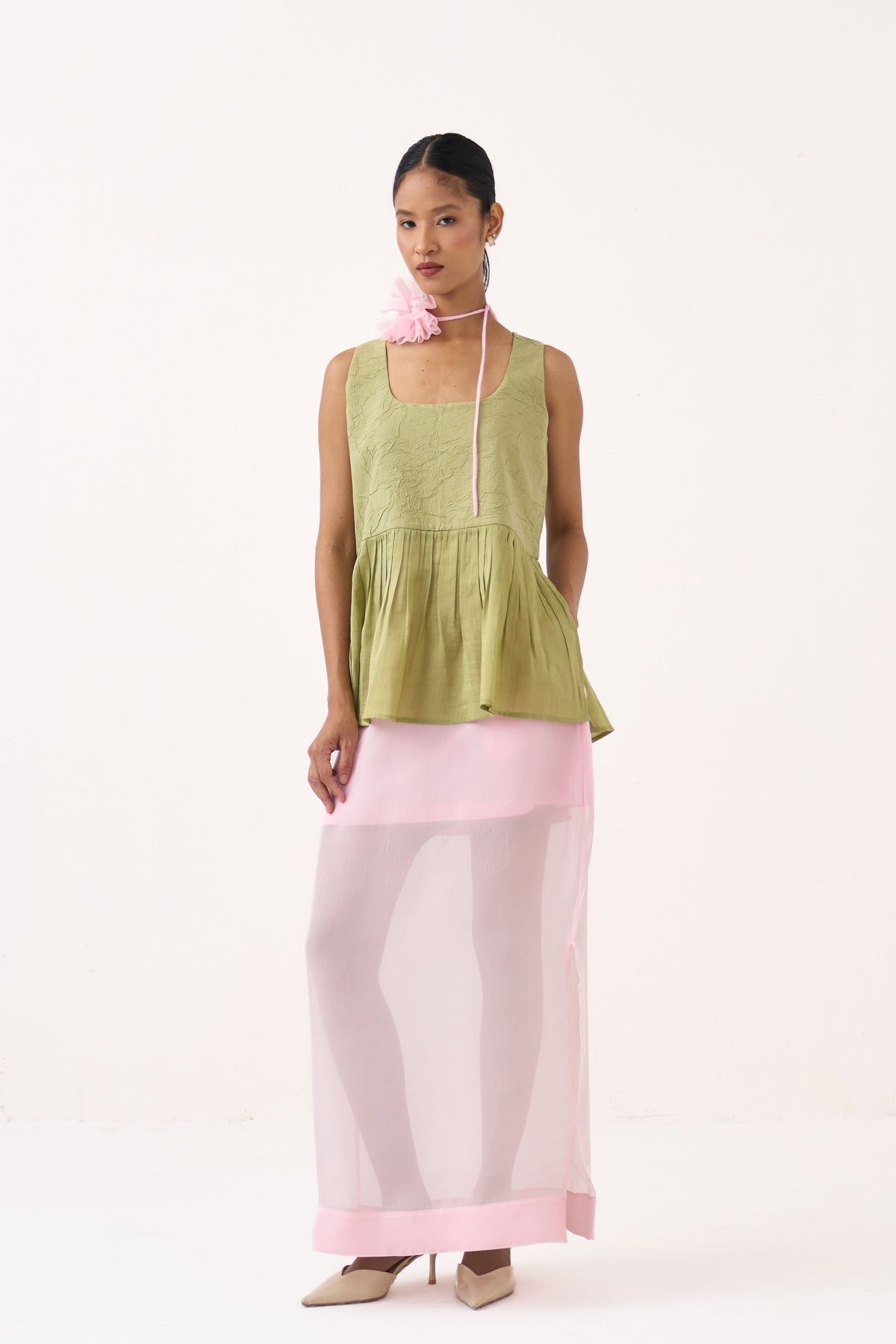 Sleeveless Yoke Gather Top