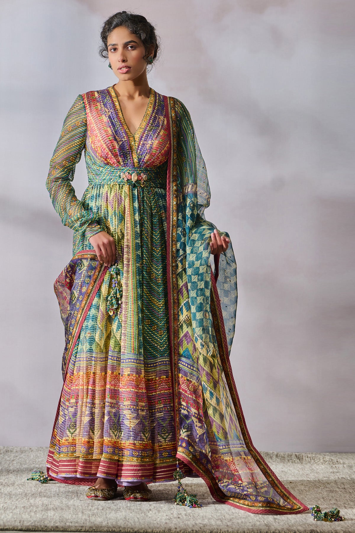 Peacock Phulkari inspired printed Anarkali