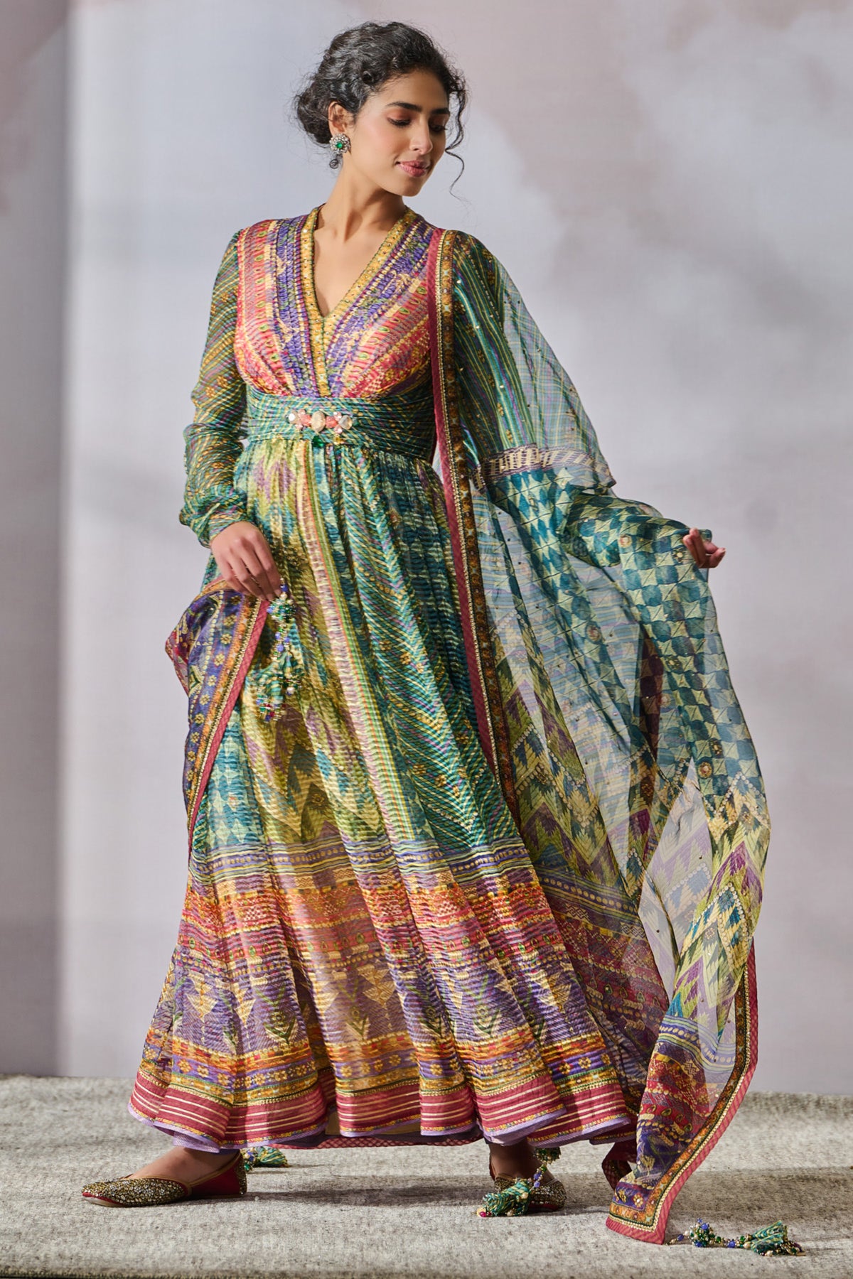 Peacock Phulkari inspired printed Anarkali